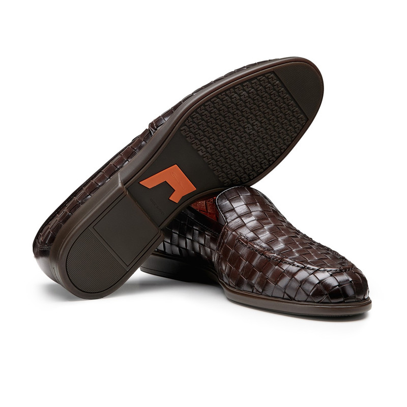 Men's dark brown woven leather loafer 3