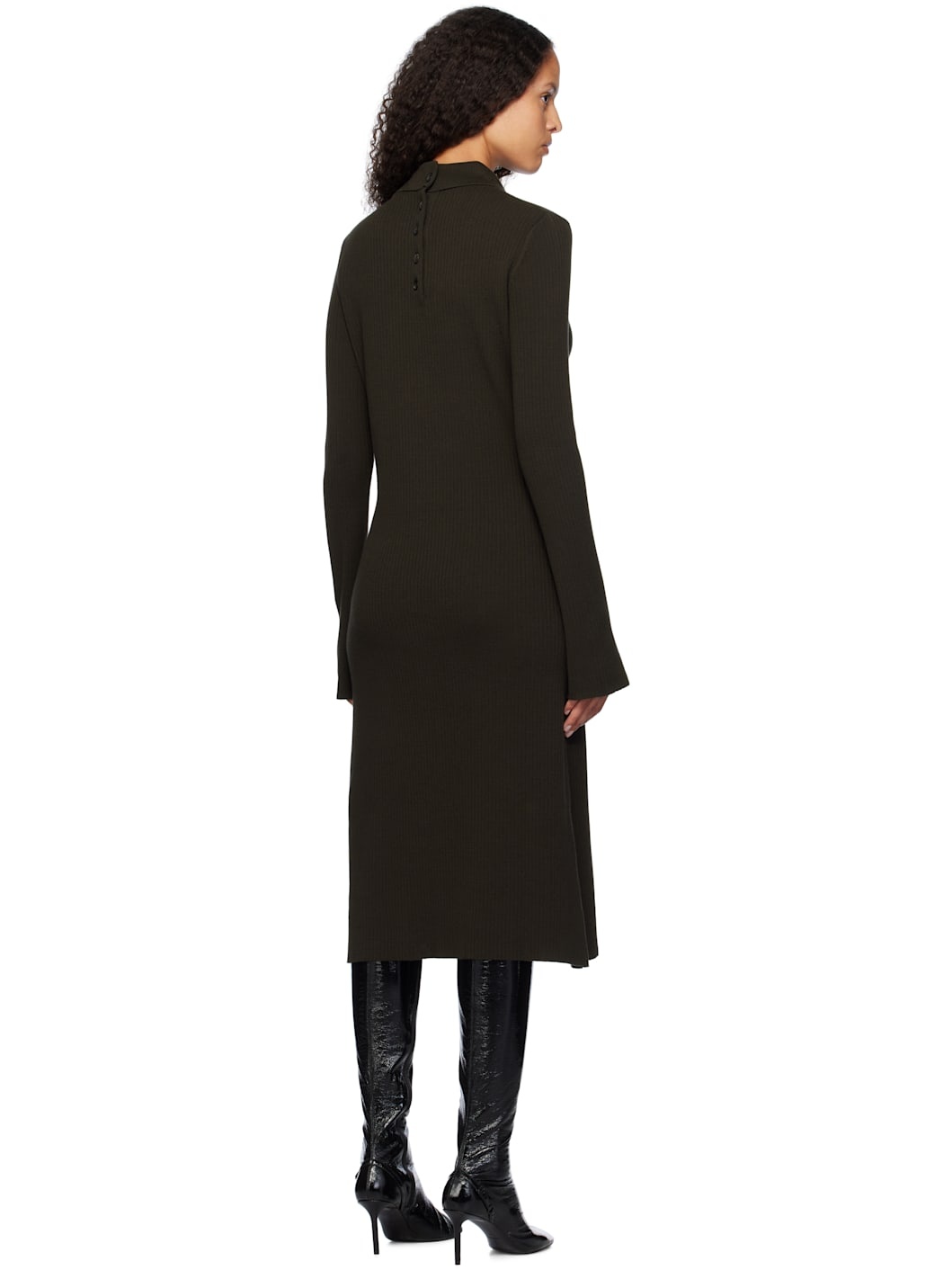 Brown Multi-Button Midi Dress - 3