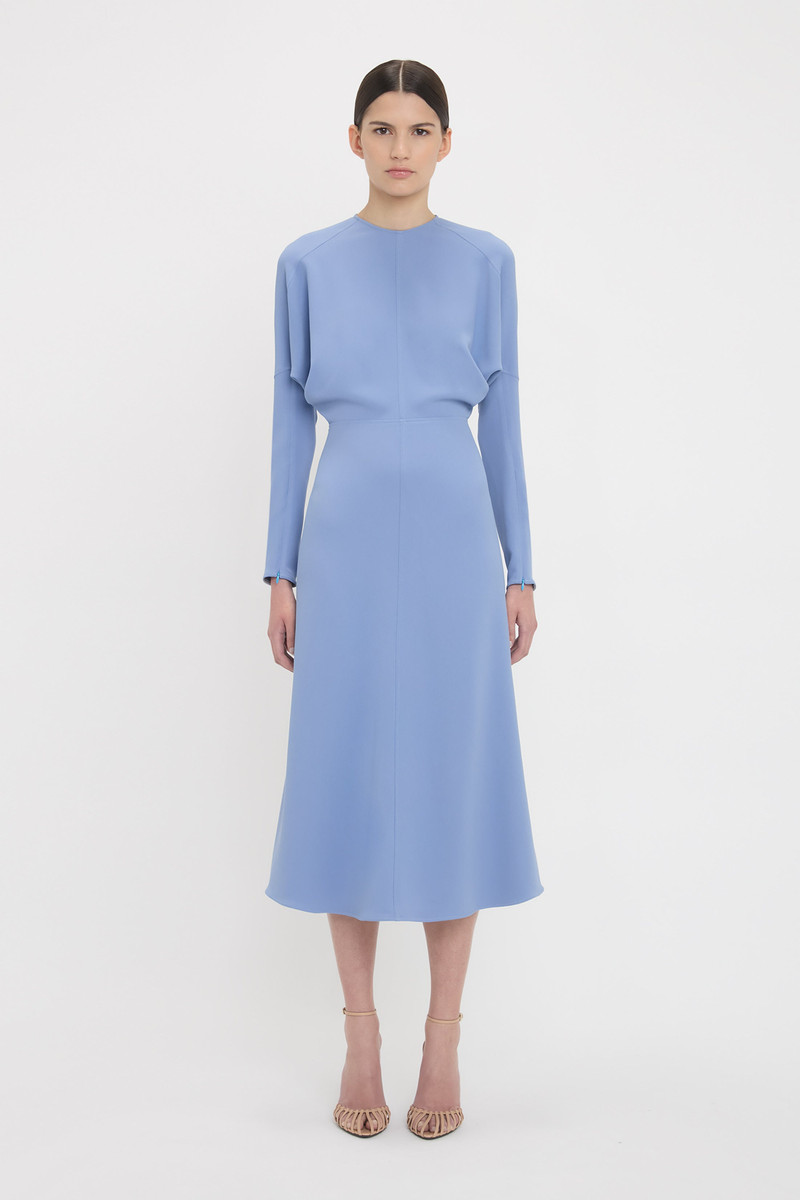 Victoria Beckham Long Sleeve Dolman Midi Dress In Bluebell outlook