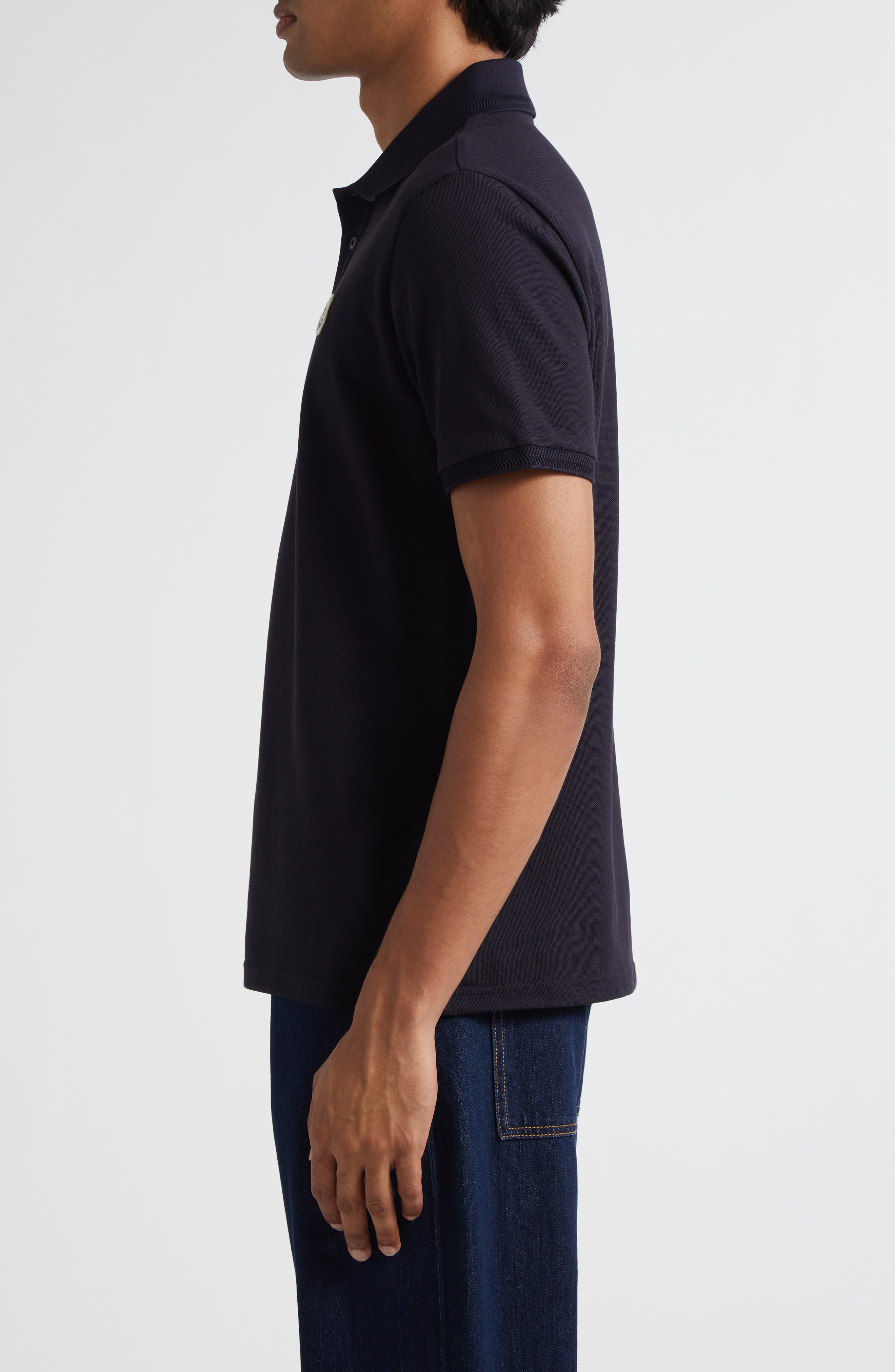 Moncler Logo Patch Cotton Piqué Polo in Blue at Nordstrom - 3
