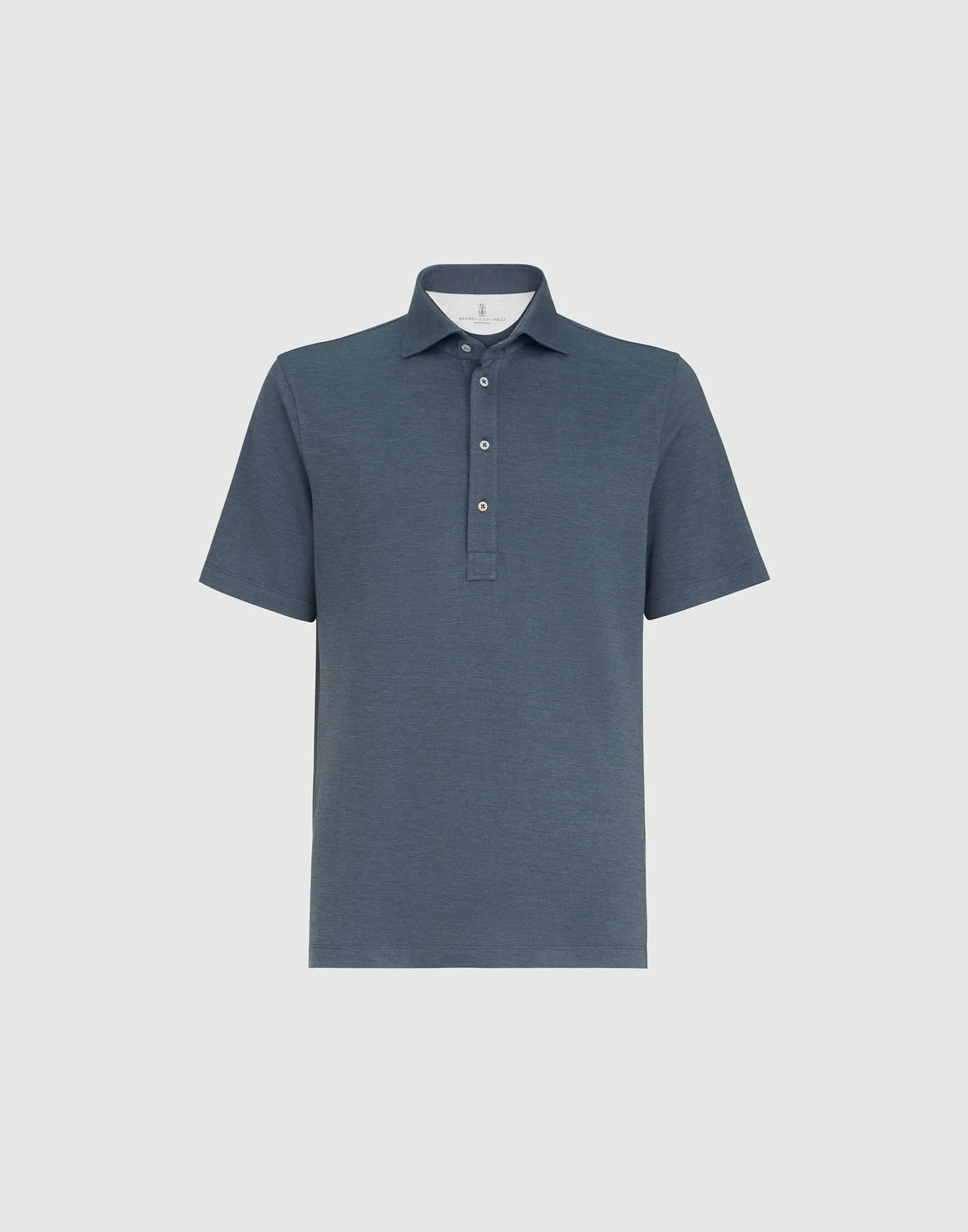 Virgin wool, silk and cotton piqué polo shirt with spread collar - 1