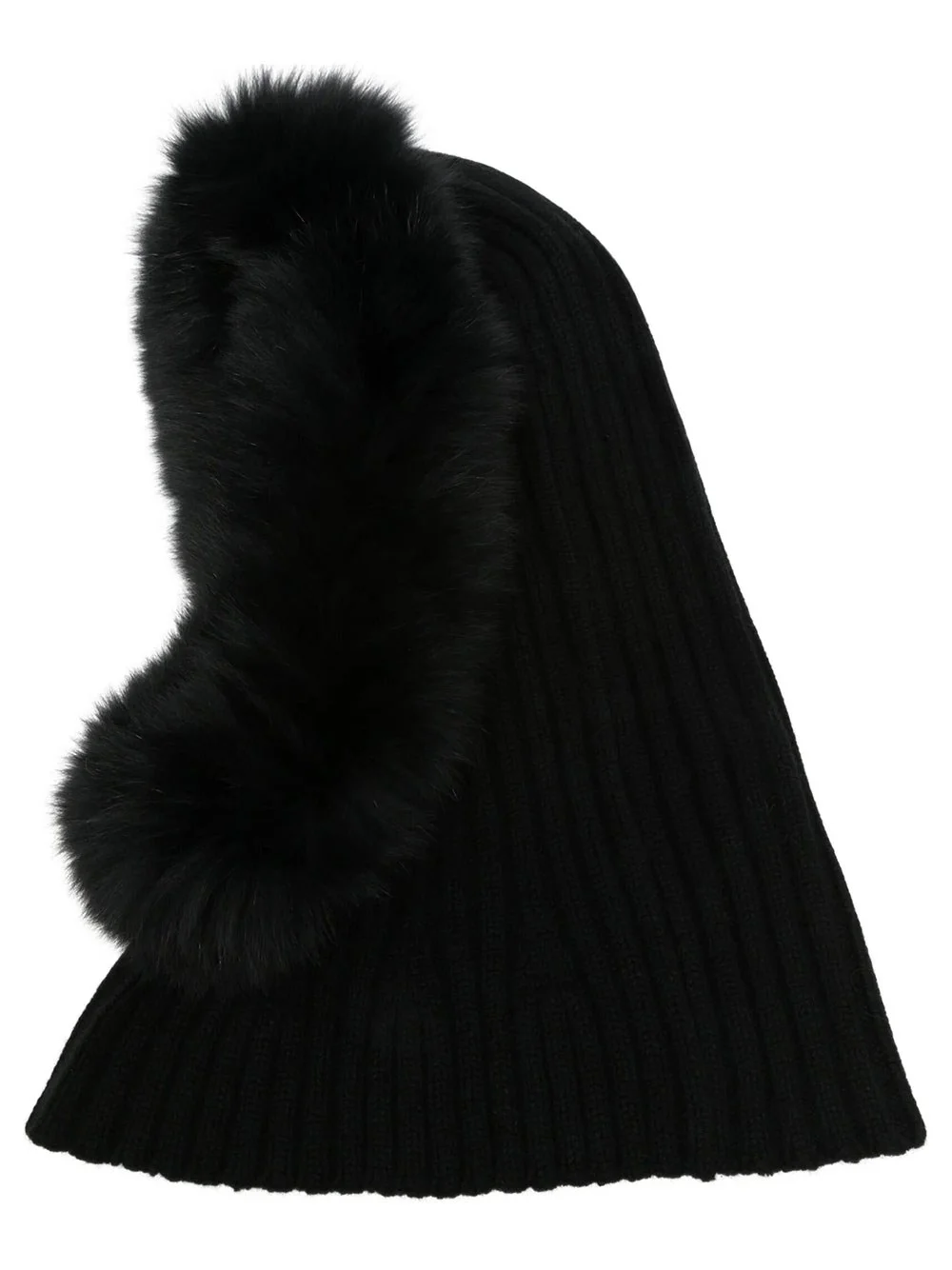 Ribbed Wool and Cashmere Balaclava with Fur Trim - 1