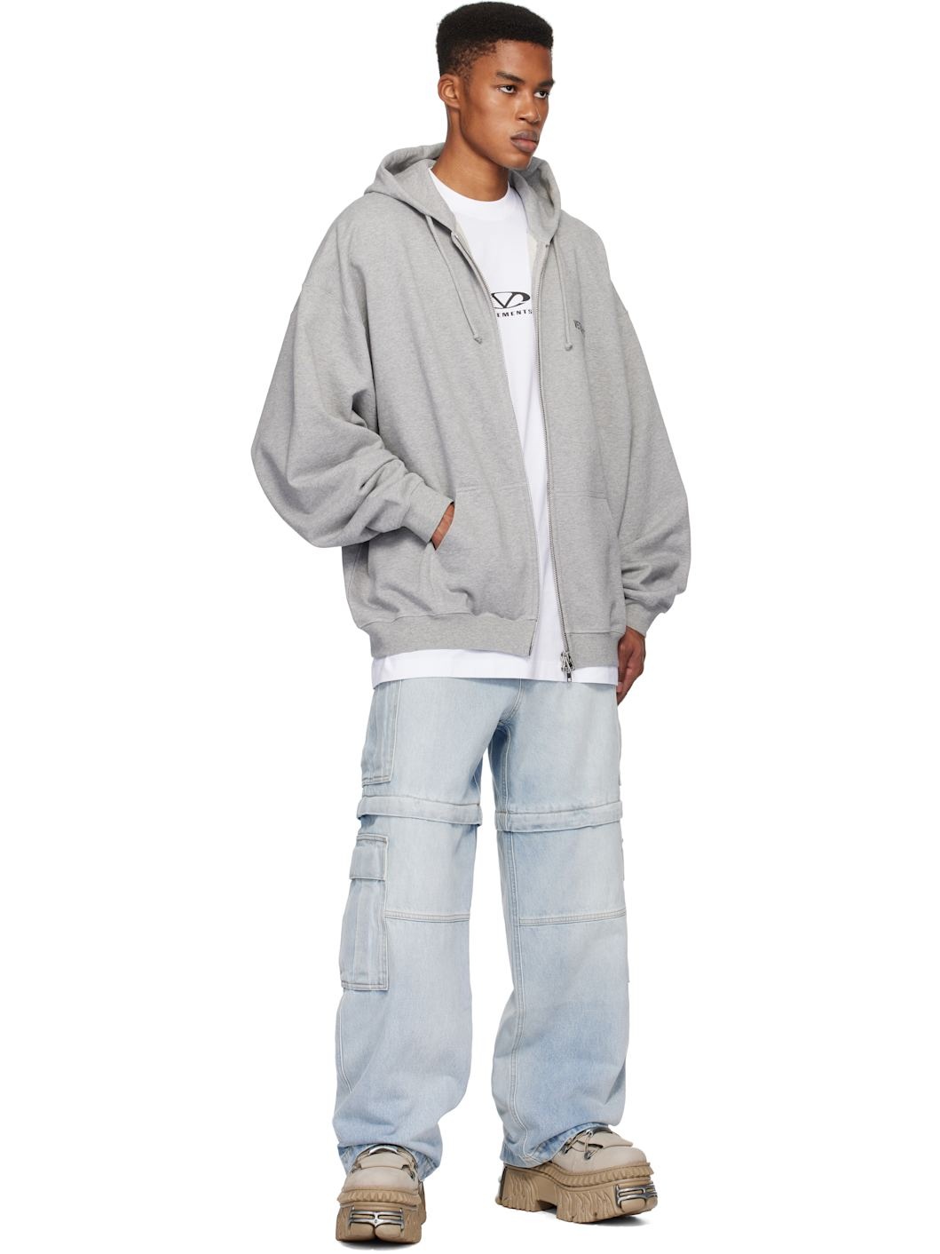 Blue Convertible Denim Cargo Pants - 5