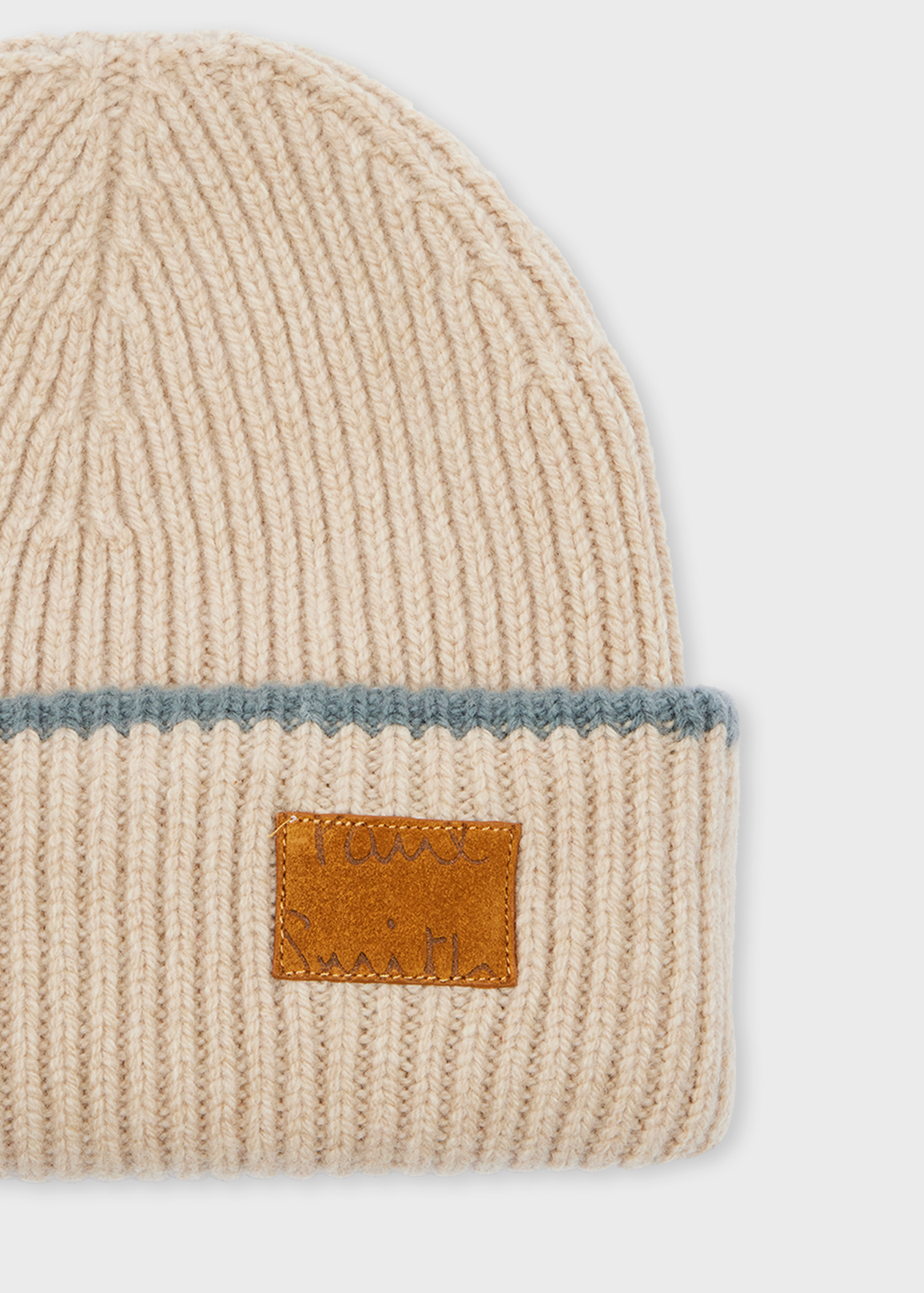 Women's Cream Lambswool Ribbed Beanie - 2