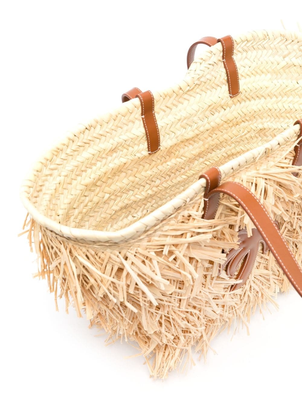 Palm-appliqué raffia tote bag - 6