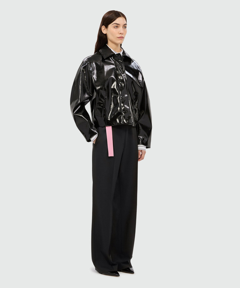 Black palazzo trousers in cool wool with a two-tone belt 4
