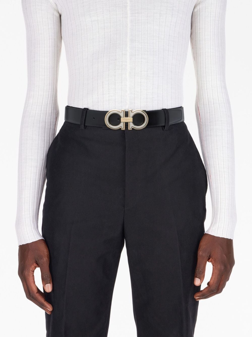 Gancini-buckle leather belt - 4