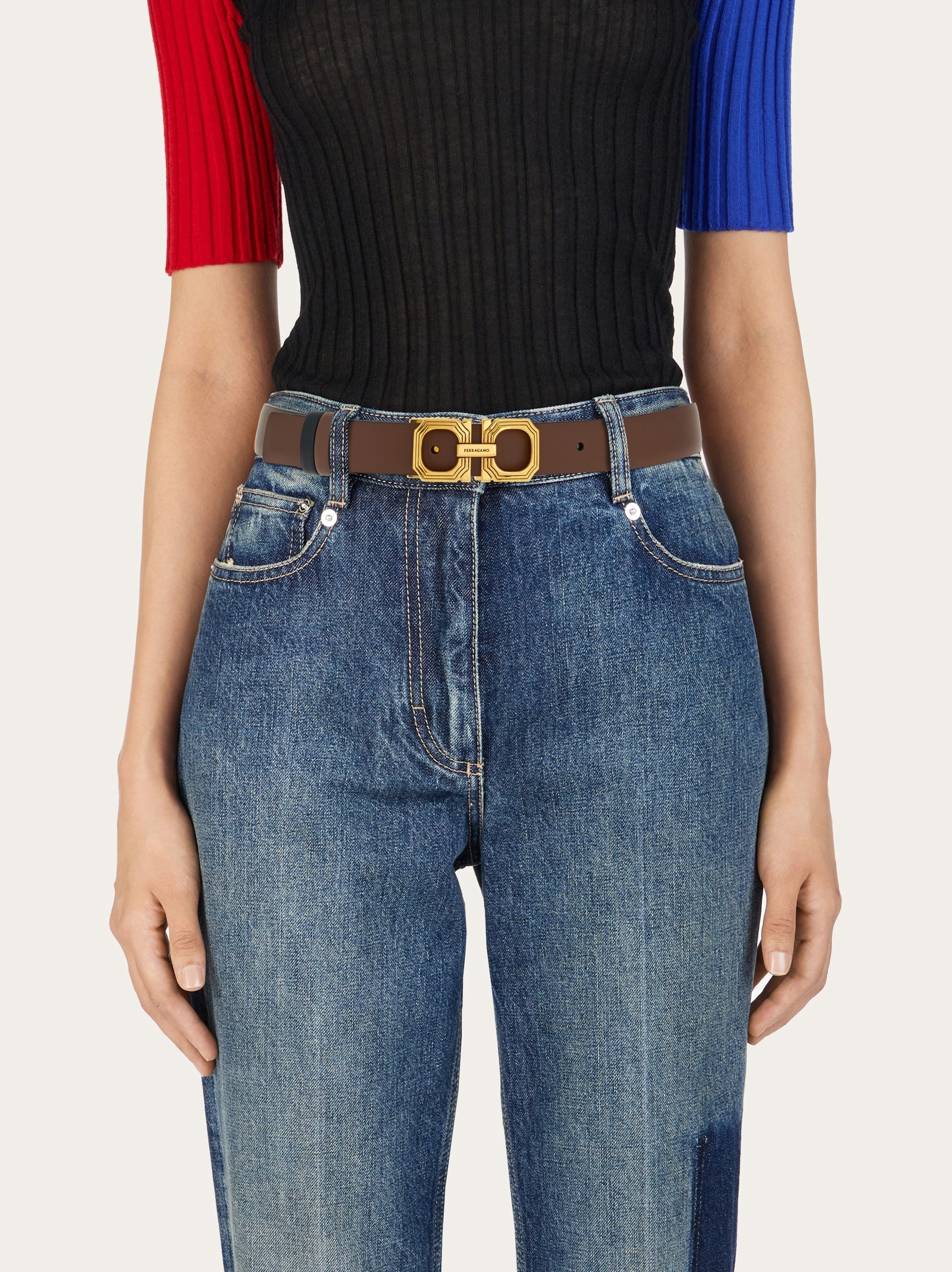 Reversible and adjustable squared Gancini belt - 4