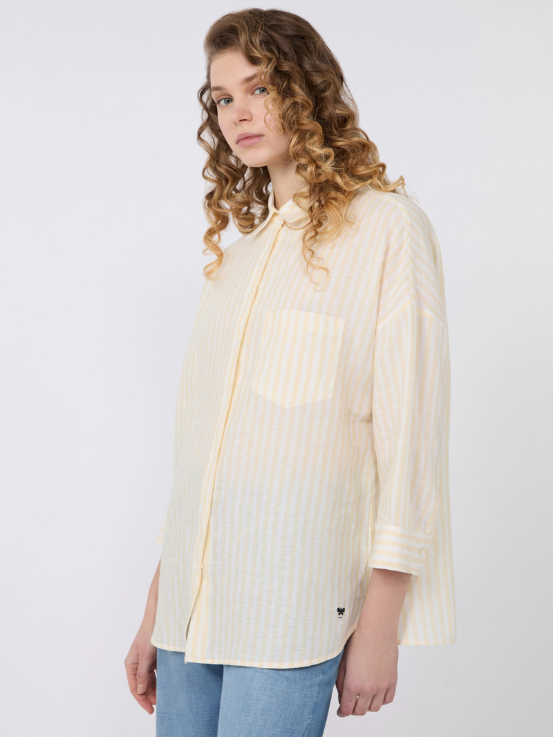 PANETTO Striped linen canvas shirt - LIGHT YELLOW 5