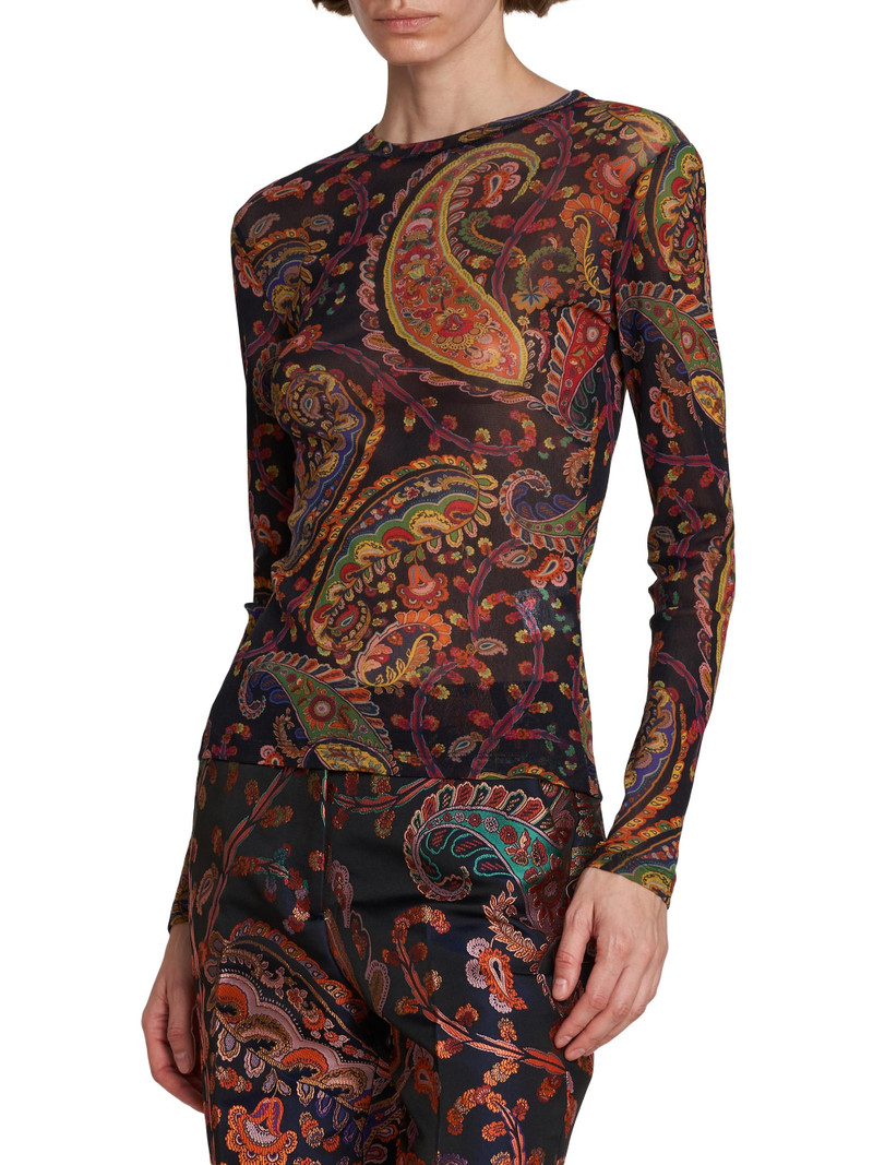 Women's Paisley Slim-Fit Long-Sleeve Top - Printed Blue Base 4