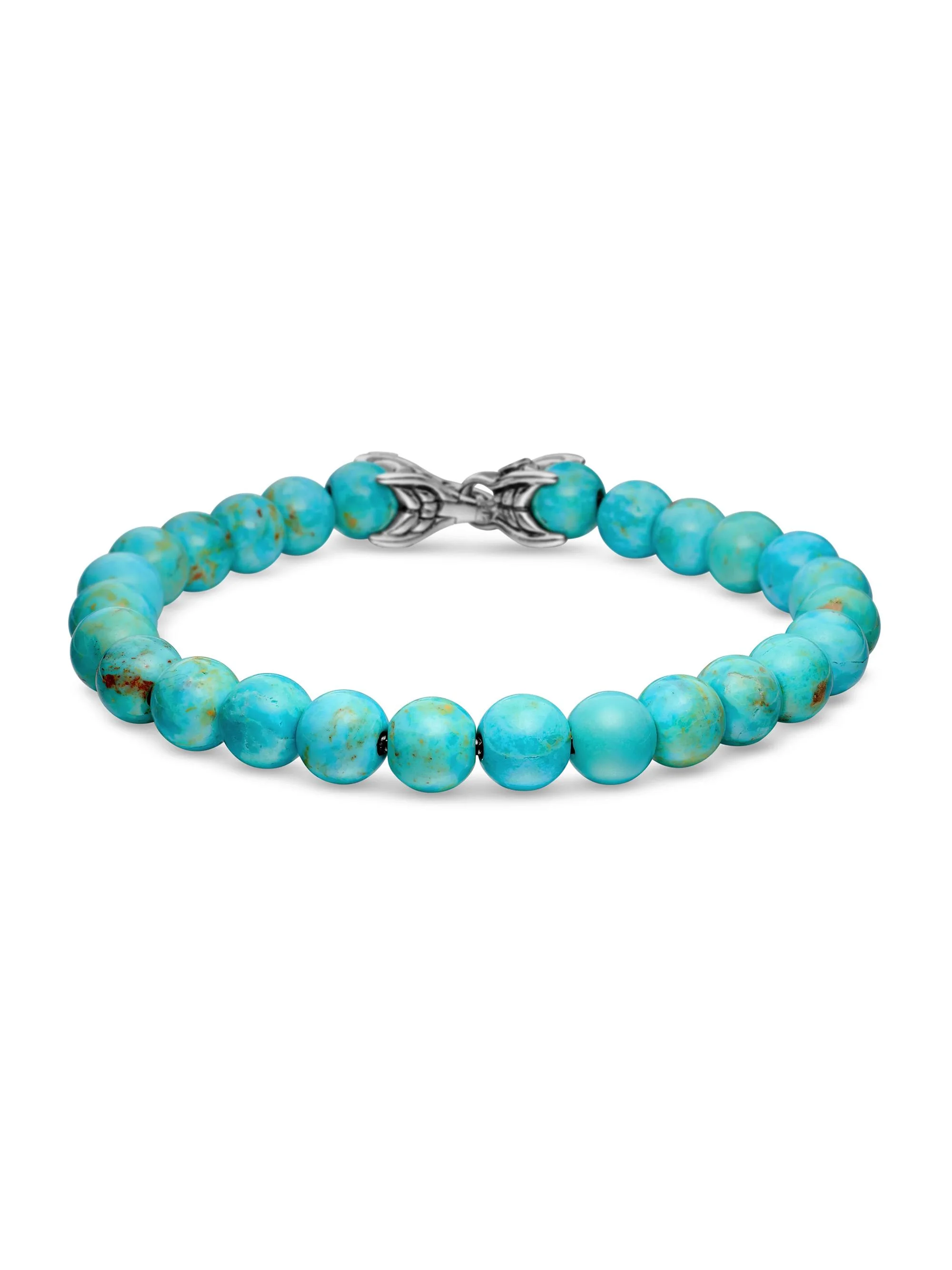 Men's Spiritual Beads Bracelet in Sterling Silver - Turquoise - 1