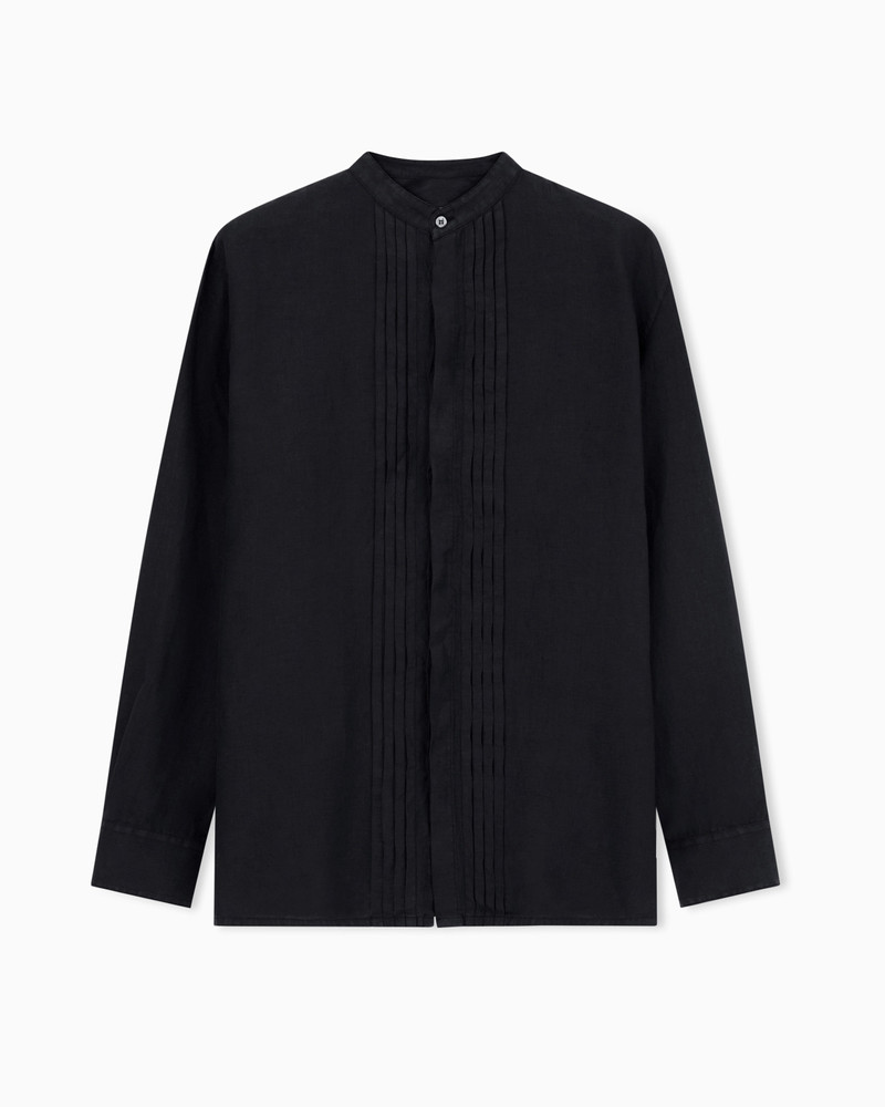 GARMENT-DYED LINEN SHIRT WITH GURU COLLAR AND PLEATED DETAIL 1