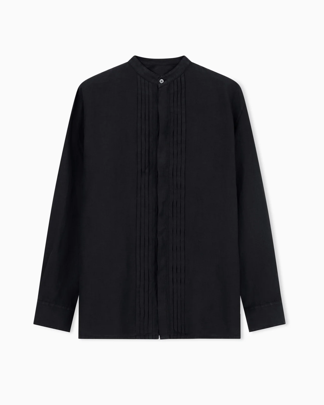 GARMENT-DYED LINEN SHIRT WITH GURU COLLAR AND PLEATED DETAIL - 1