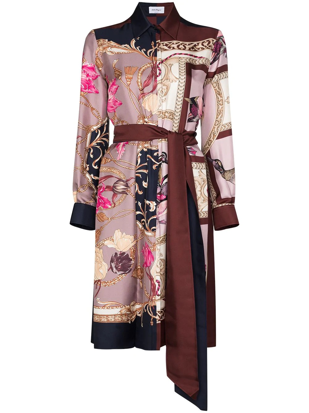 belted baroque-print shirt dress - 1