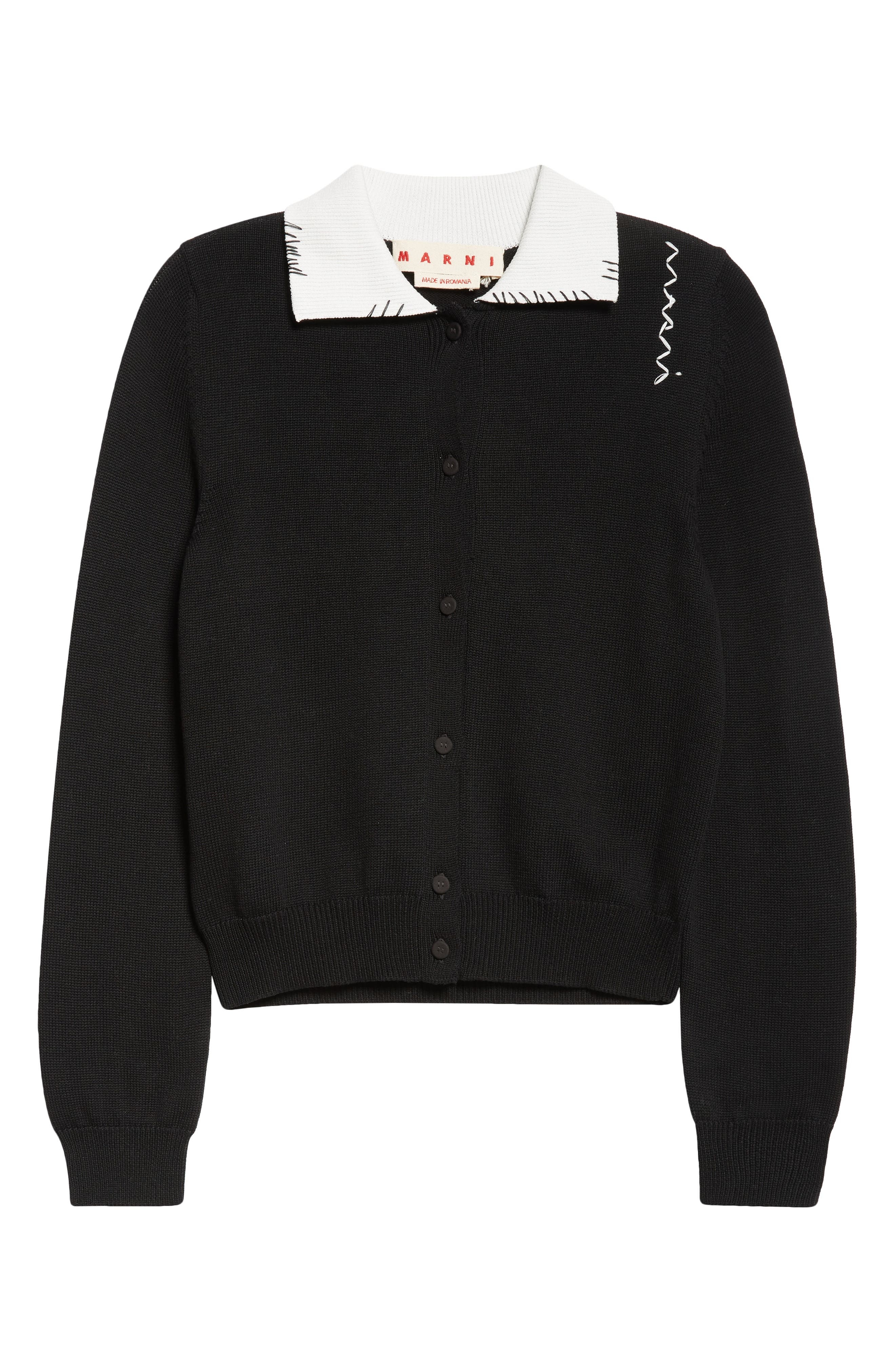 Marni Logo Embroidered Long Sleeve Cardigan in Black at Nordstrom - 6
