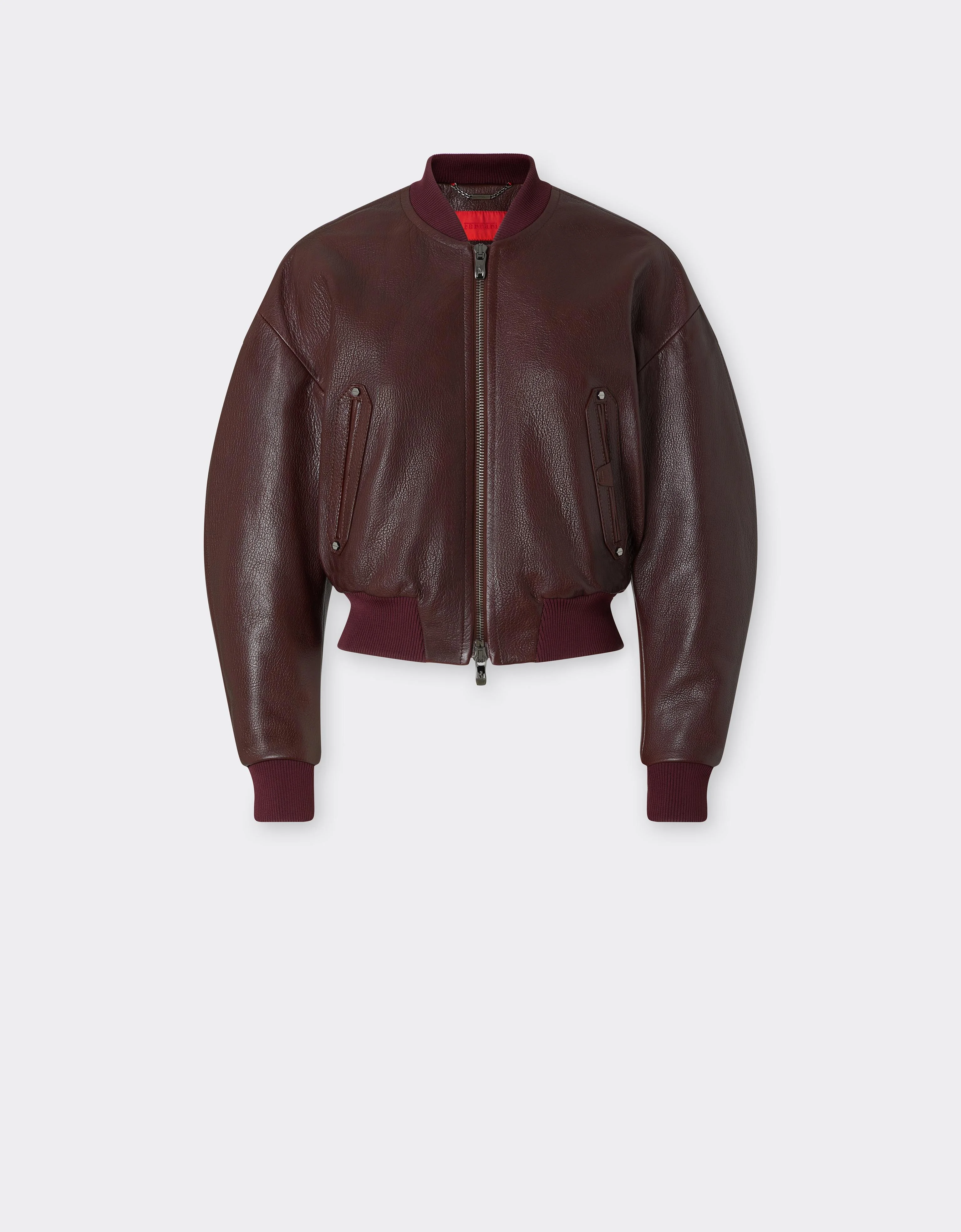 Cropped Leather Bomber Jacket - 1