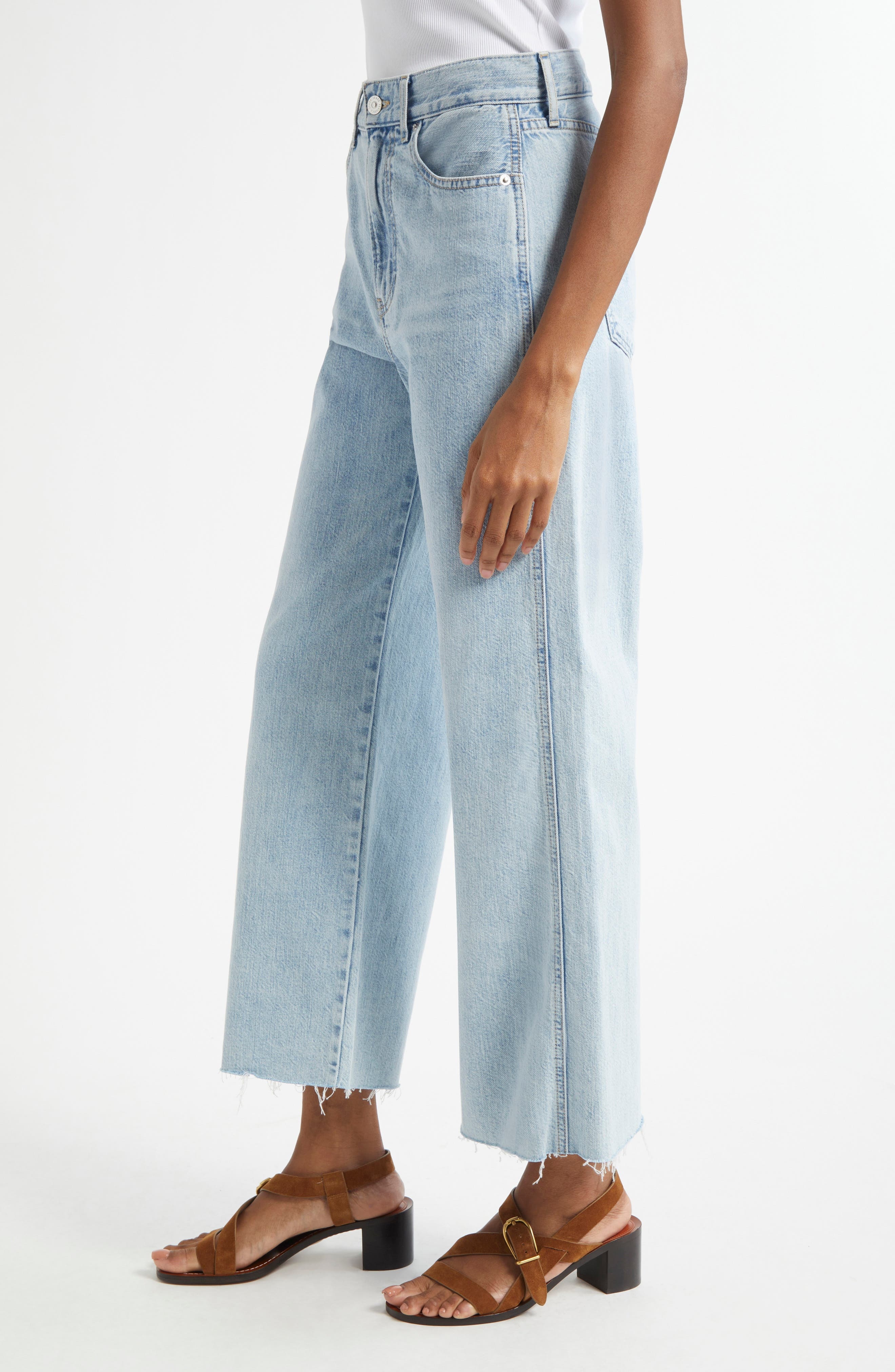 Veronica Beard Taylor Raw Hem High Waist Ankle Wide Leg Jeans in Pale Stone at Nordstrom - 4