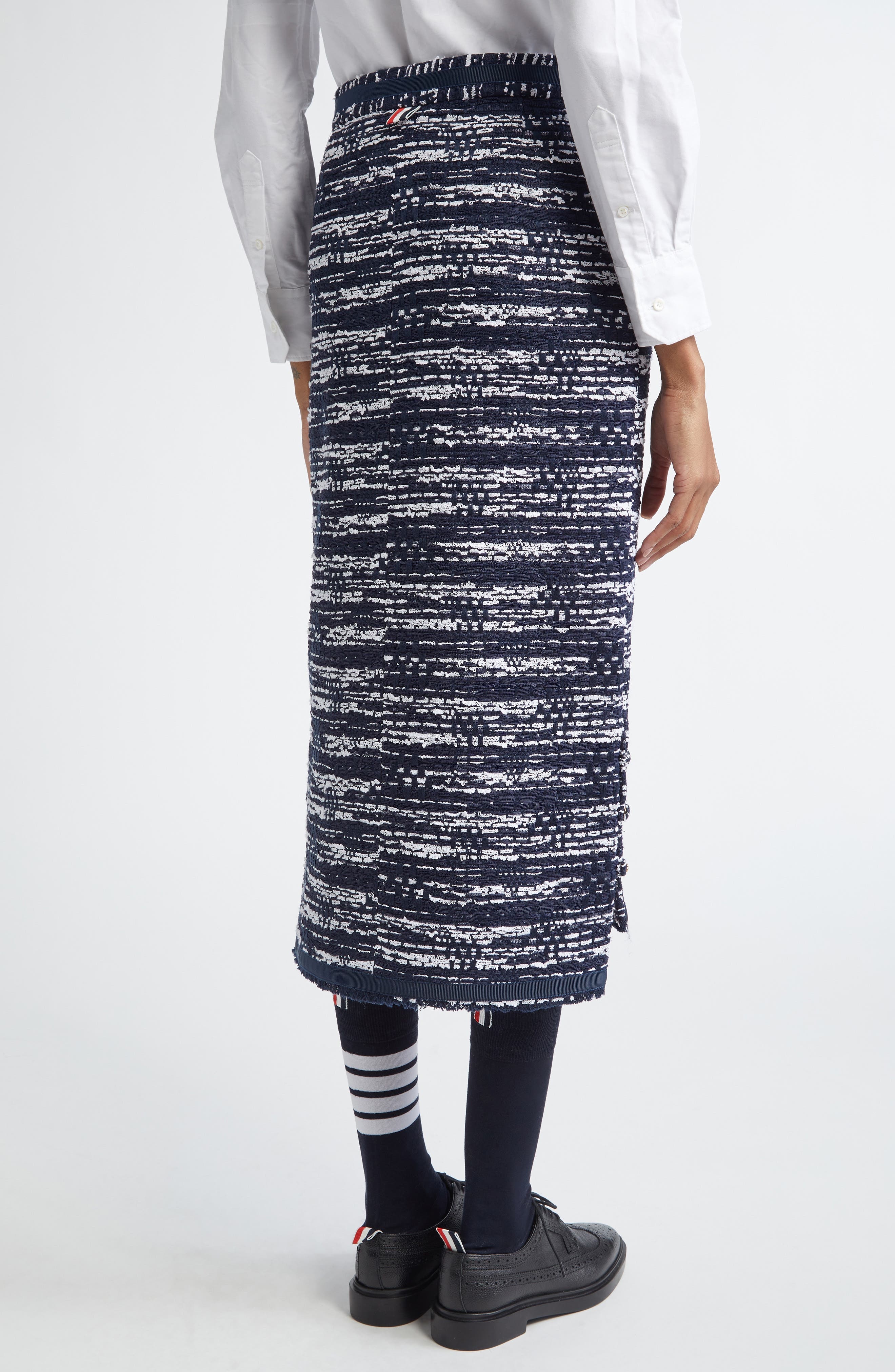 Thom Browne Mélange Tweed Pencil Skirt in Navy at Nordstrom - 3