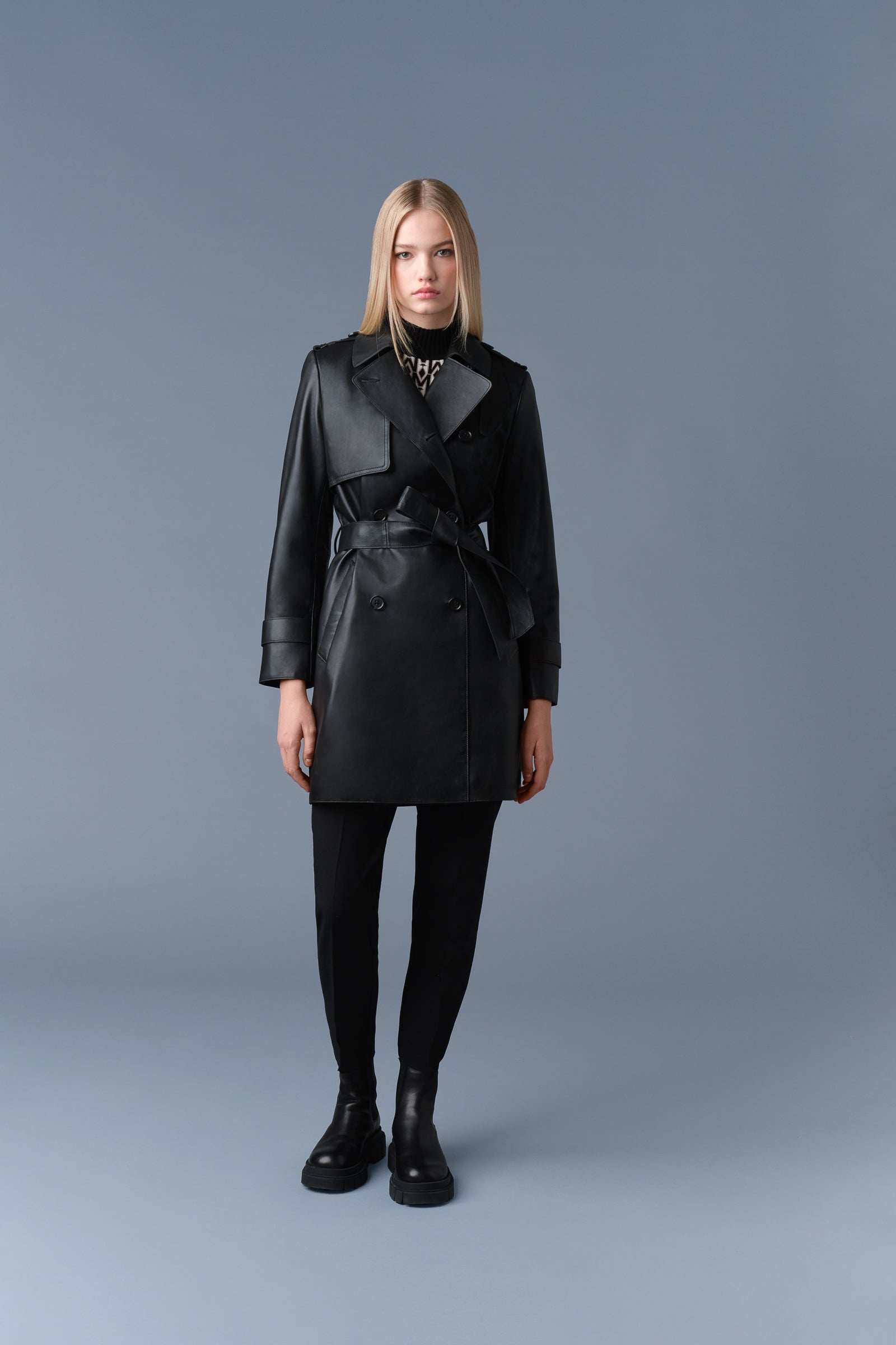 MELY Long Leather Trench Coat - 2