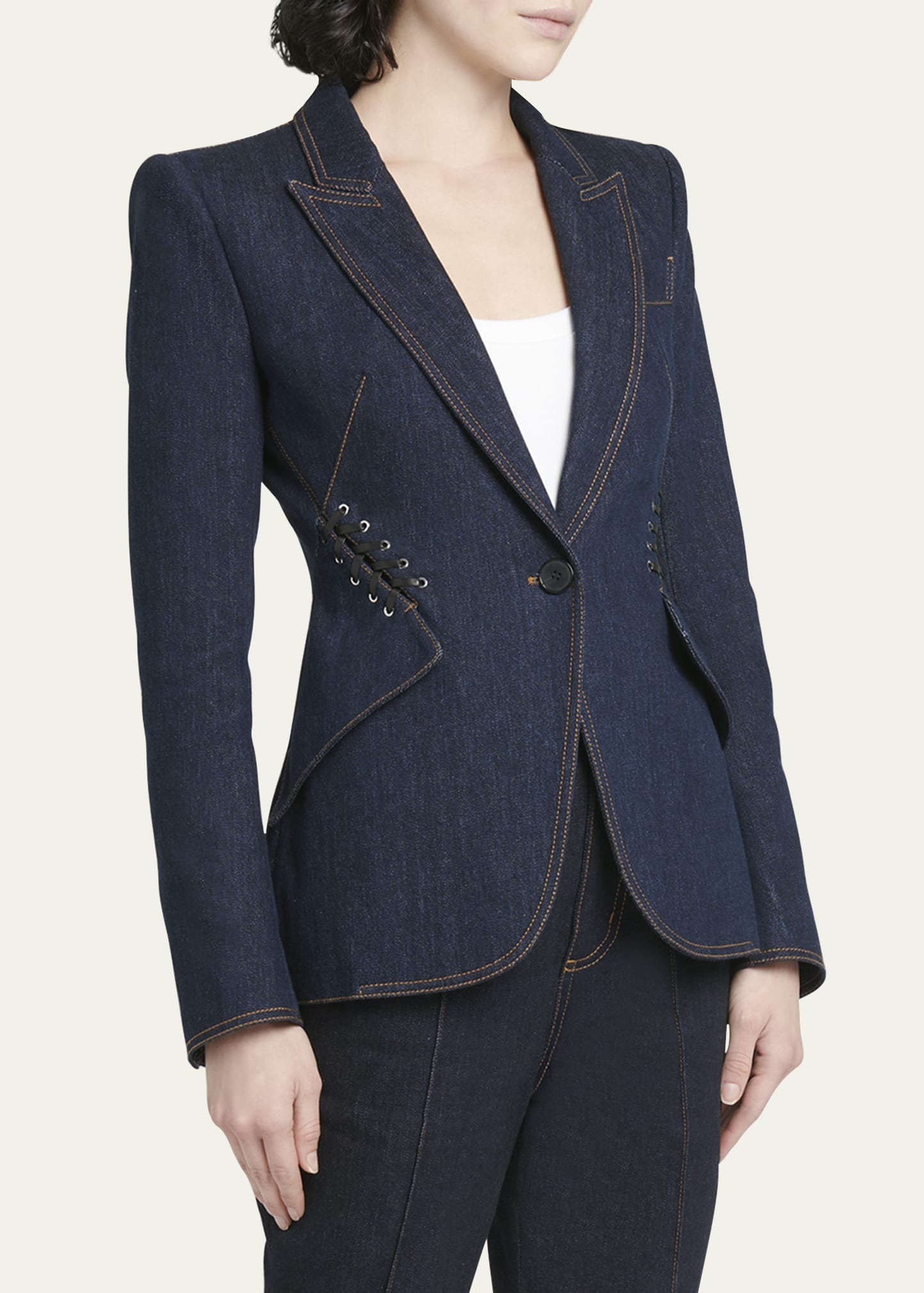 Alexander McQueen Denim Blazer with Lace Up Detail