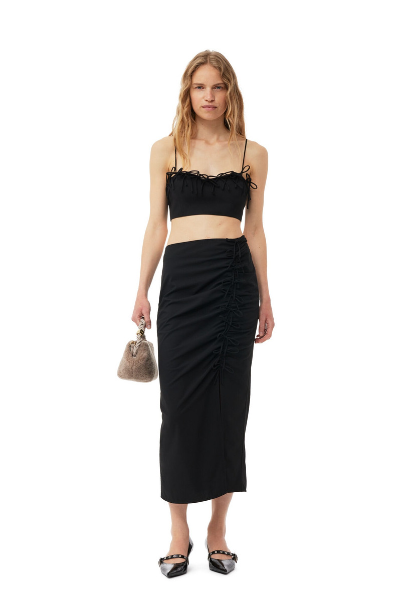 GANNI BLACK DRAPEY MELANGE MIDI SKIRT outlook