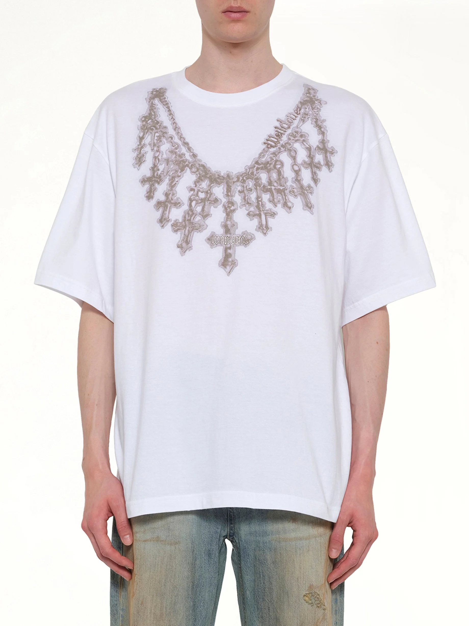 Cross Necklace T-Shirt in White - 1