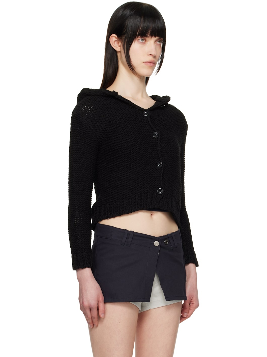 Black Hooded Chunky Cardigan - 2