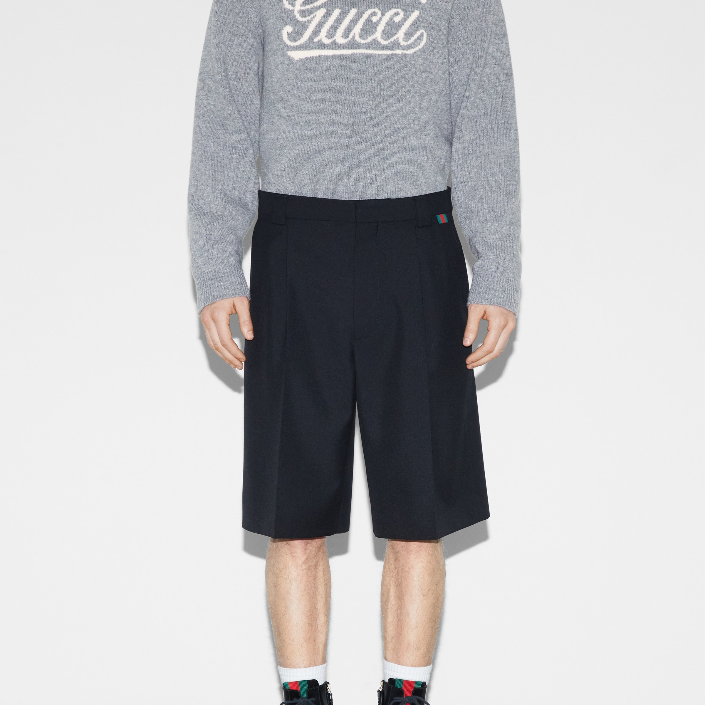 Wool blend twill short with Web - 3