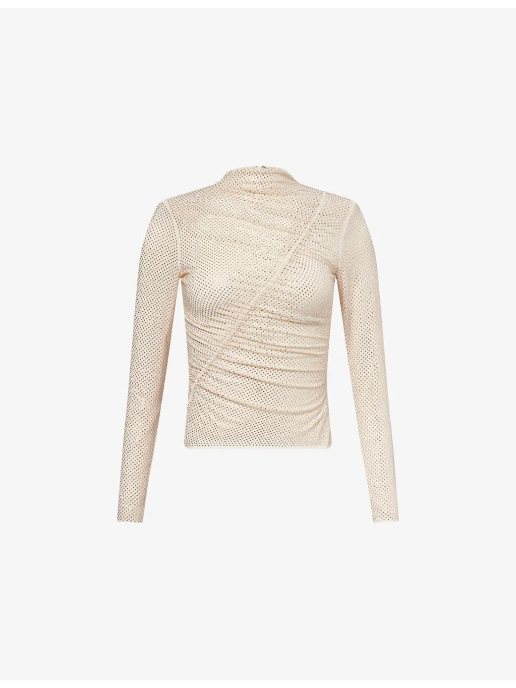 Rhinestone-Embellished Gathered Mesh Top - 1