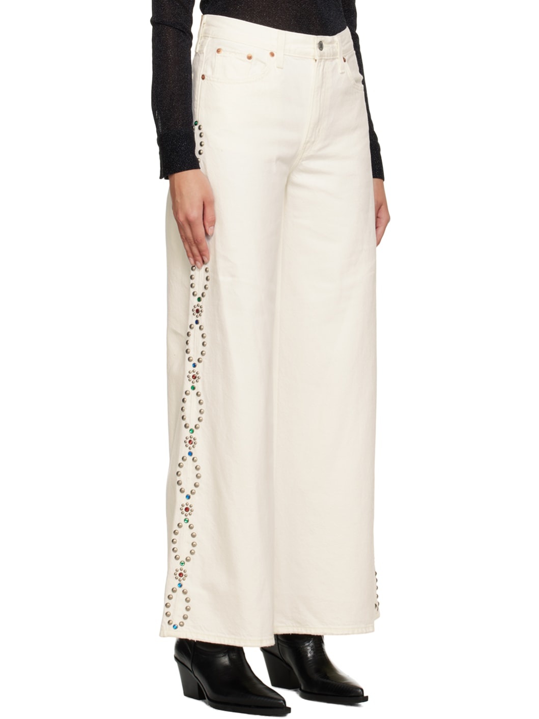 White Studded Jeans - 2