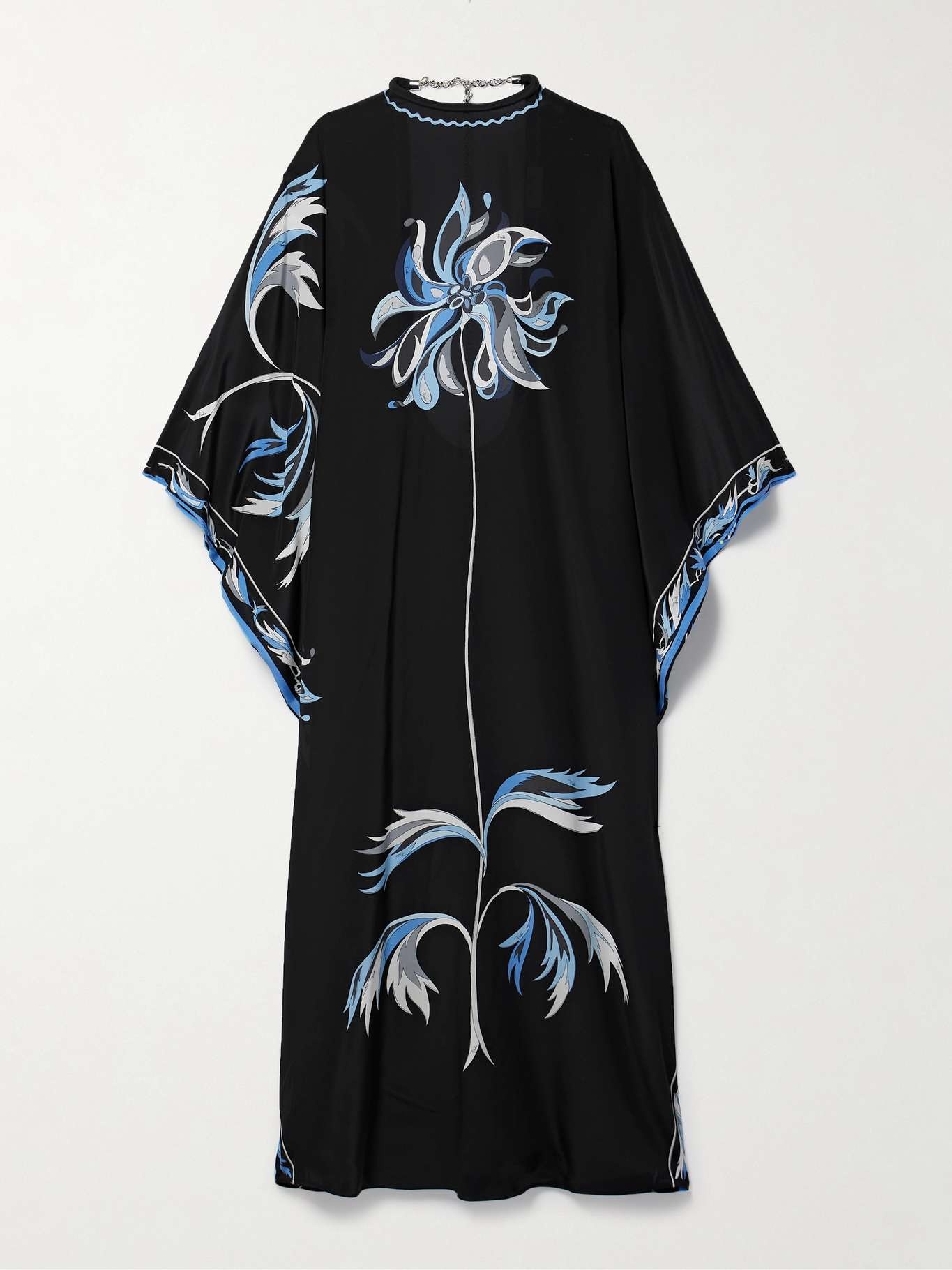 Open-back chain-embellished printed silk crepe de chine kaftan - 1