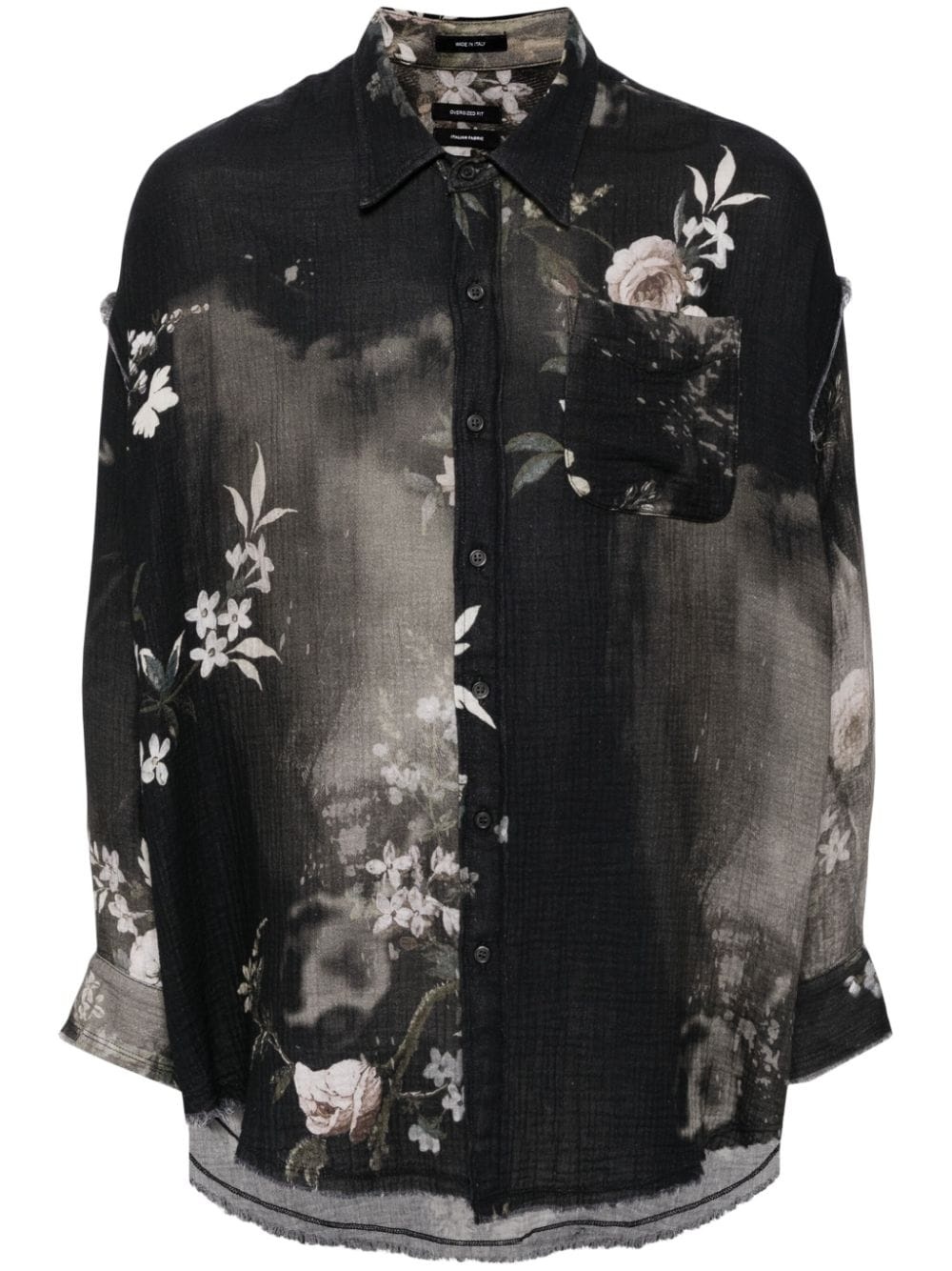 Shredded Seam floral print shirt - 1