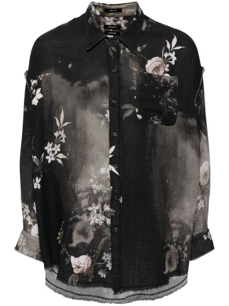Shredded Seam floral print shirt 1