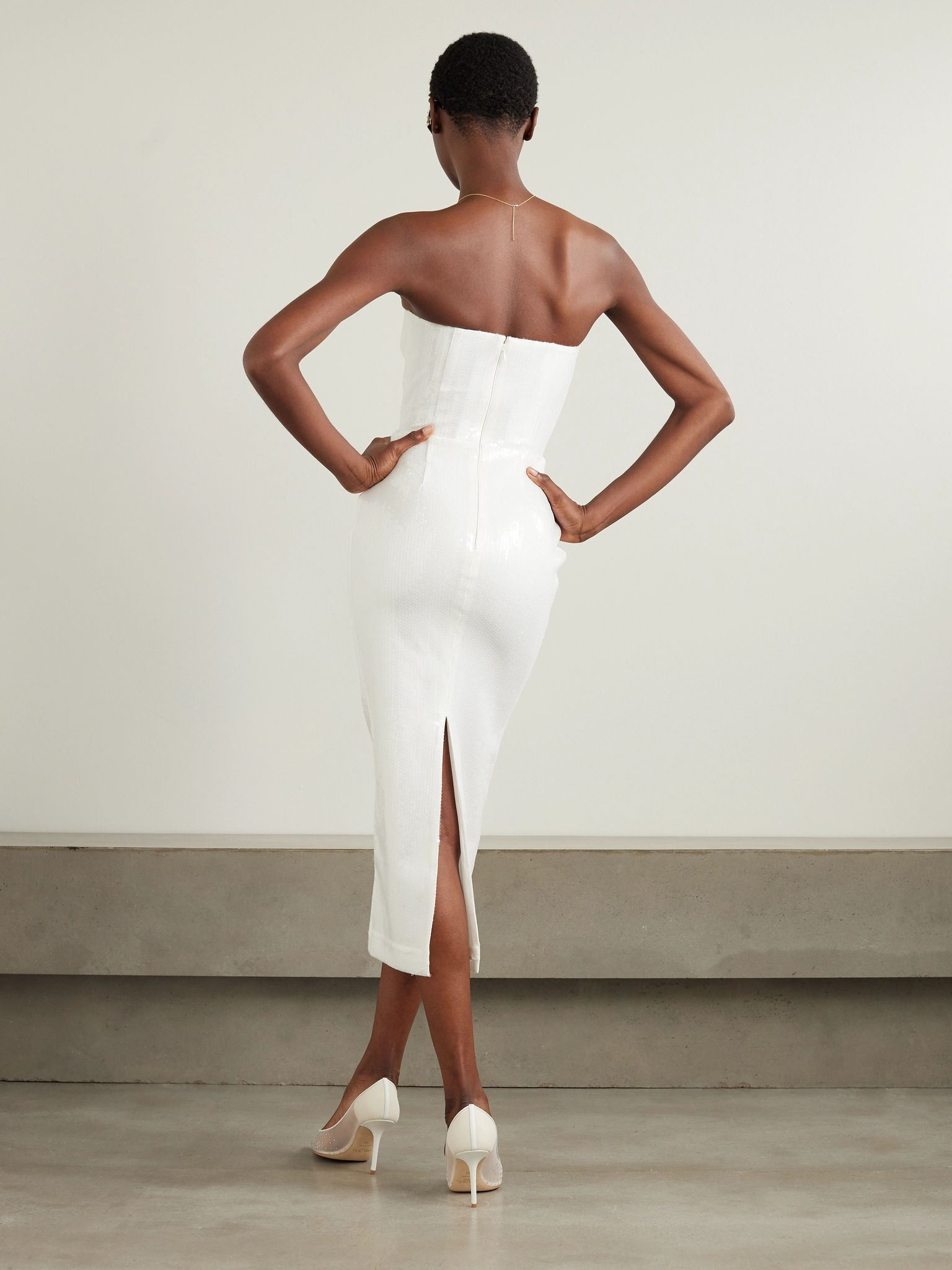 Strapless sequined crepe midi dress White - 3
