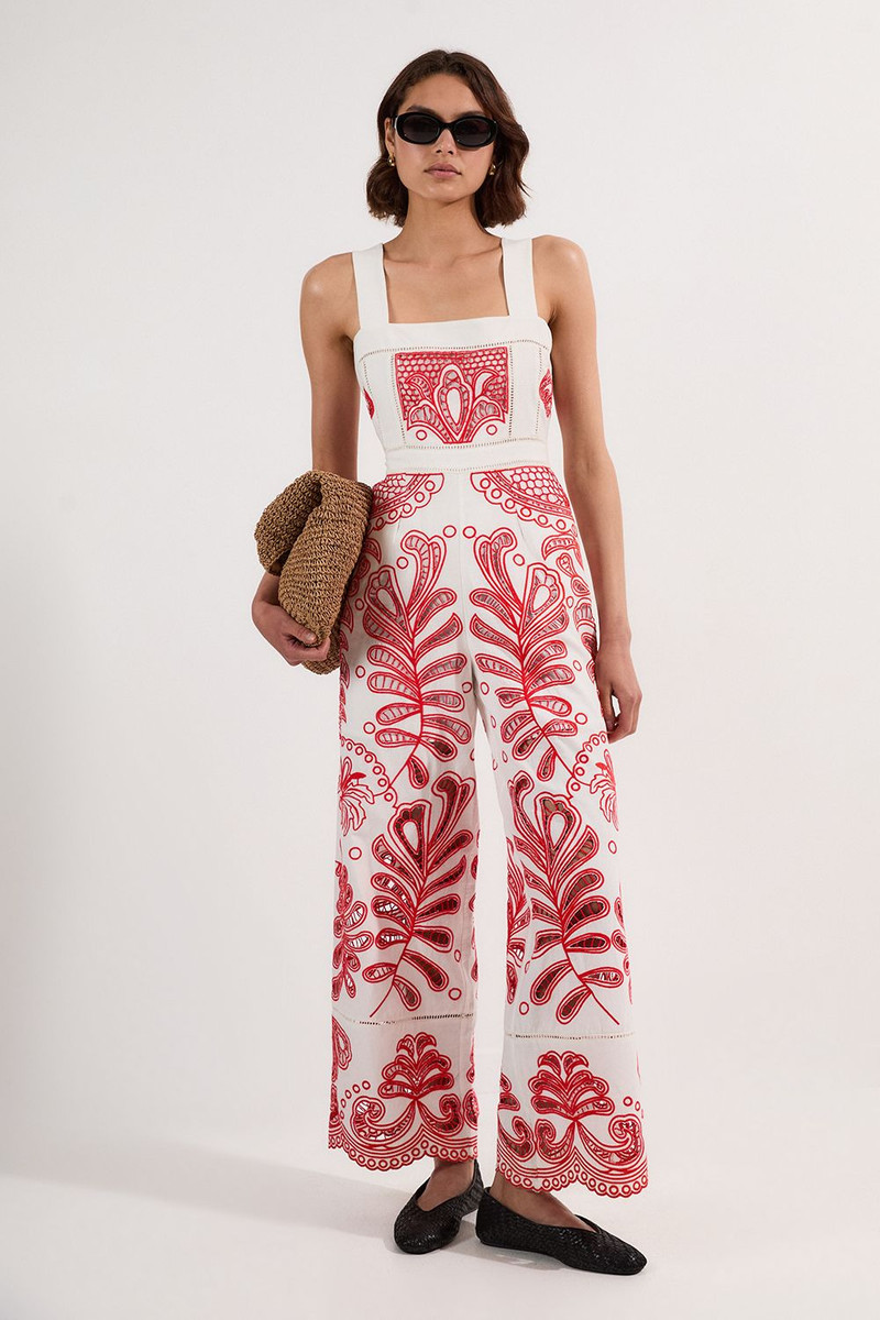 Cutwork Embroidered Wide Leg Woven Jumpsuit 1
