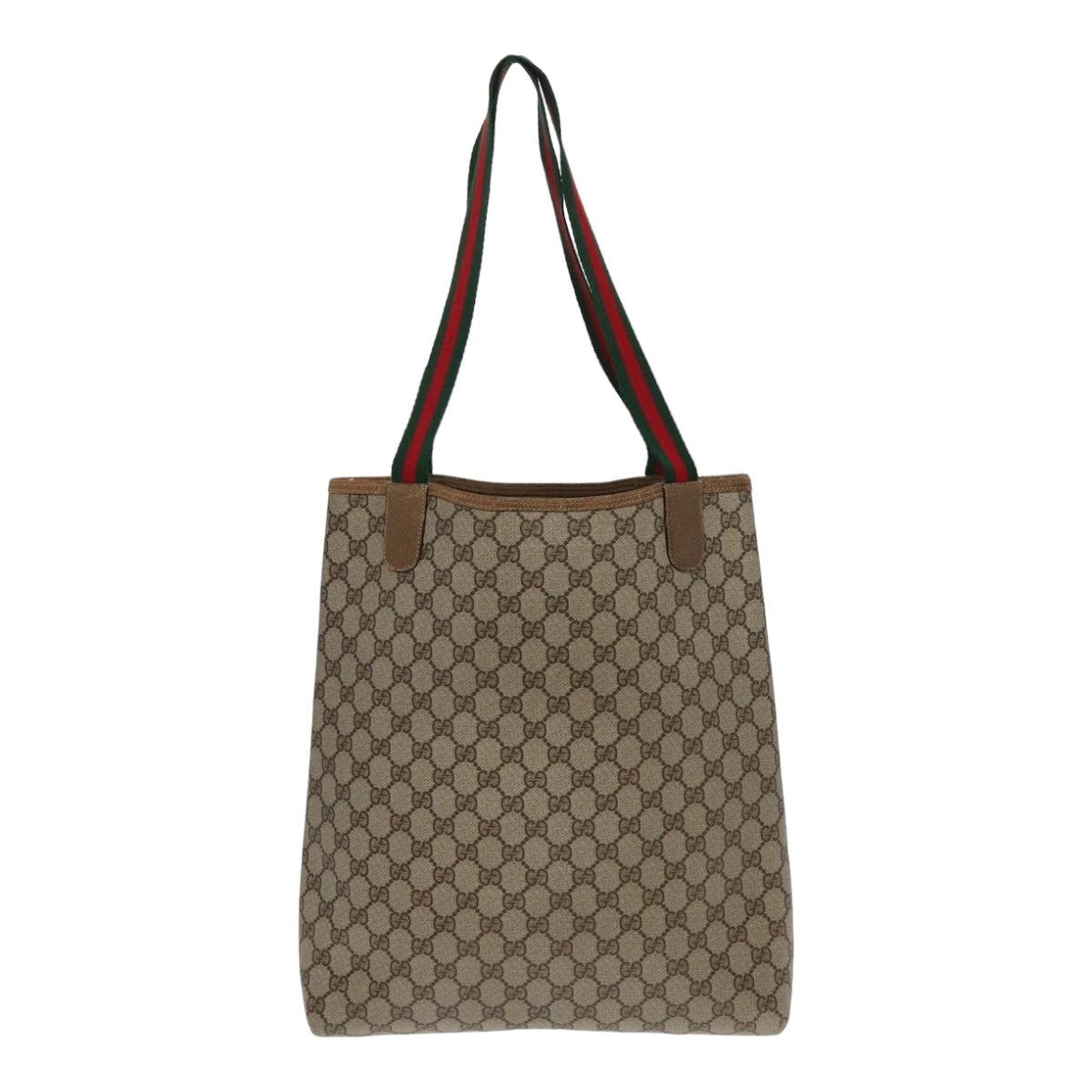 GUCCI GG Canvas Web Sherry Line Tote Bag Pvc Leather Beige Green Red - 2