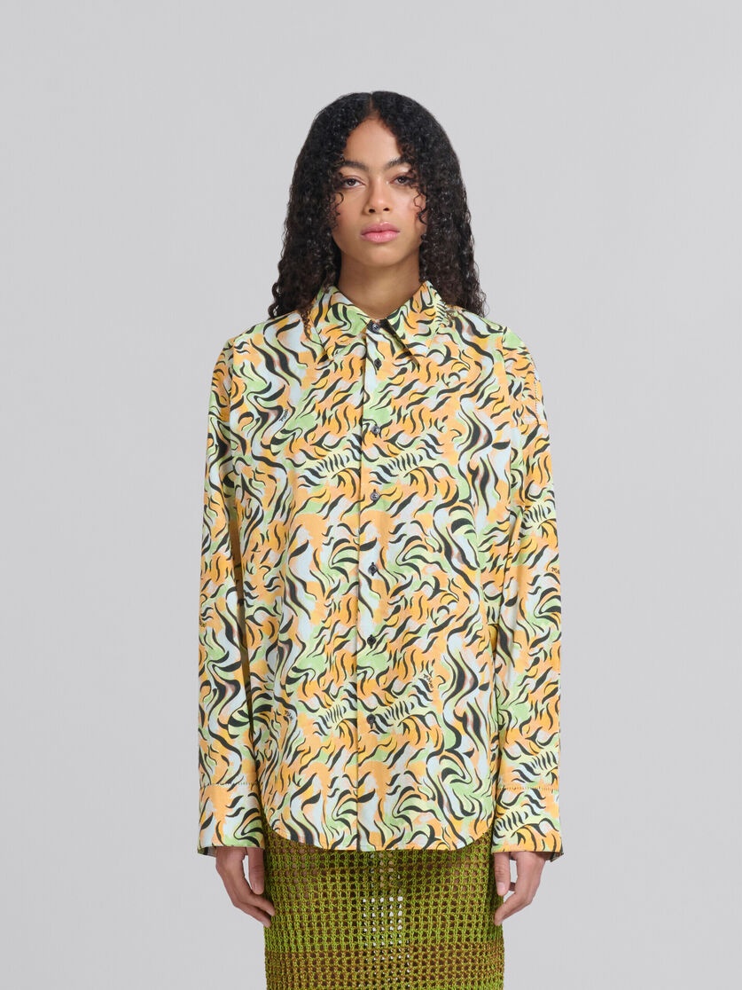 ORANGE AND GREEN PRINTED ORGANIC POPLIN SHIRT - 1