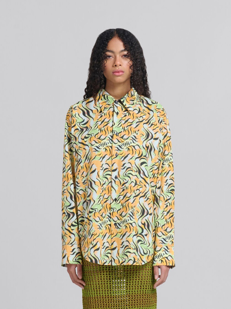 ORANGE AND GREEN PRINTED ORGANIC POPLIN SHIRT - 1