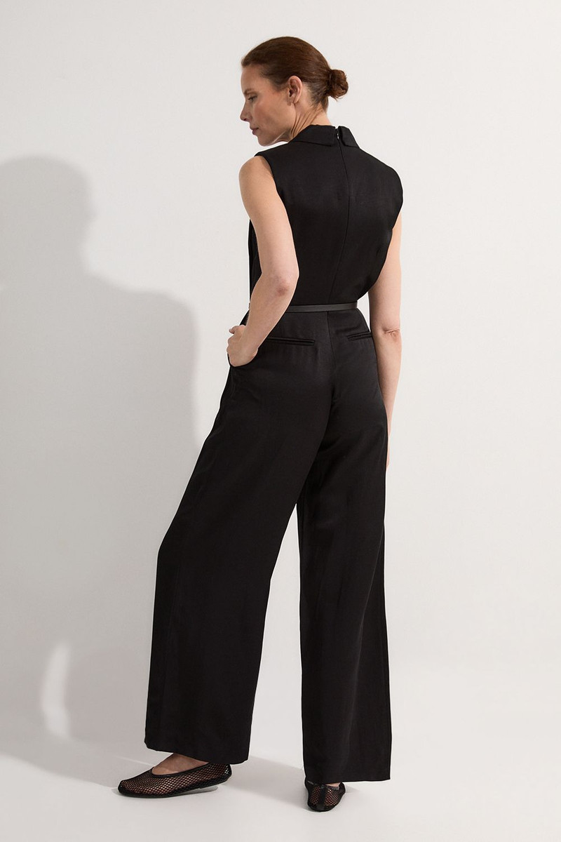 Premium Viscose Linen Tailored Belted Wide Leg Jumpsuit 5