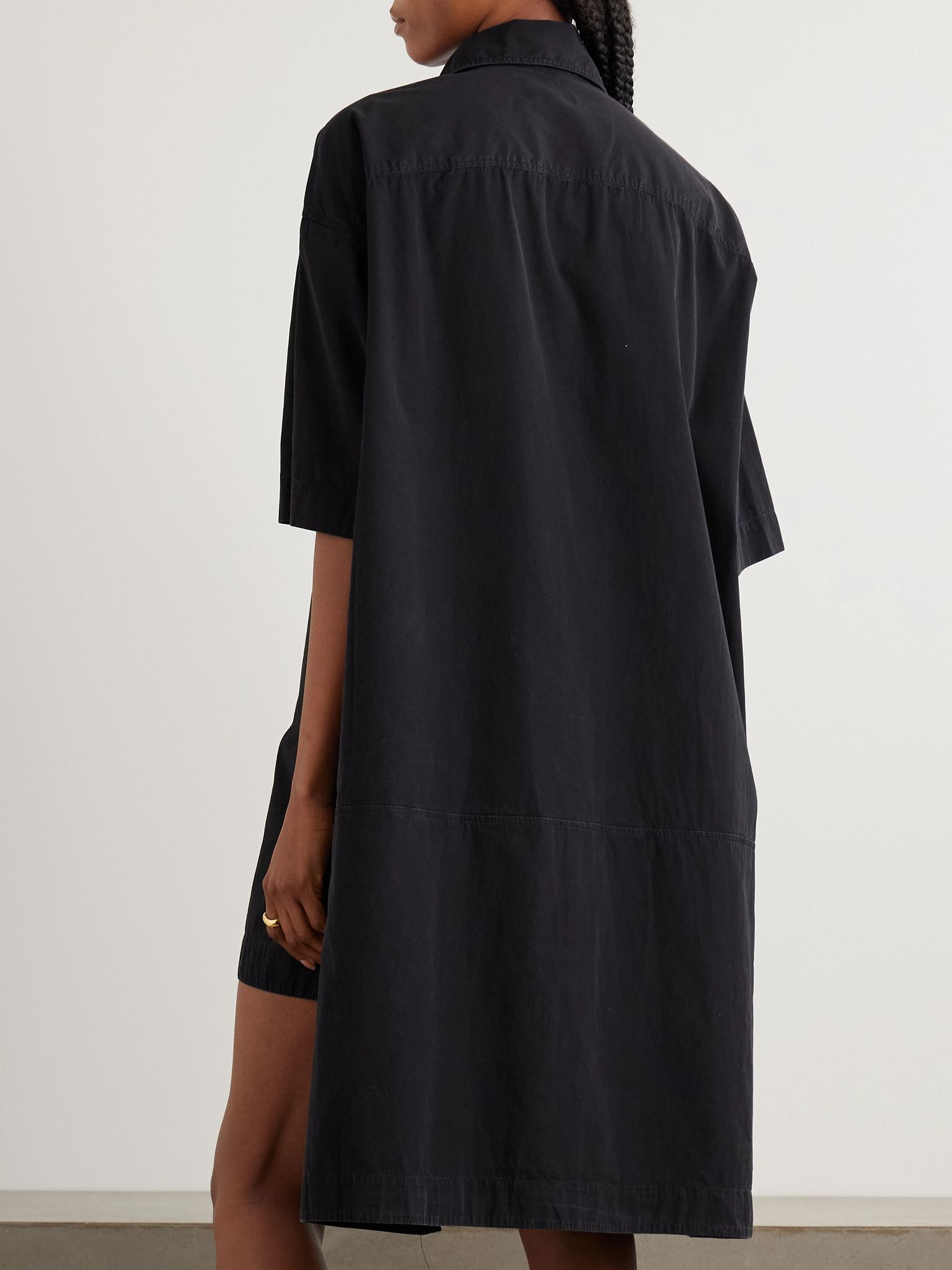 Embroidered cotton-voile midi shirt dress Black - 3