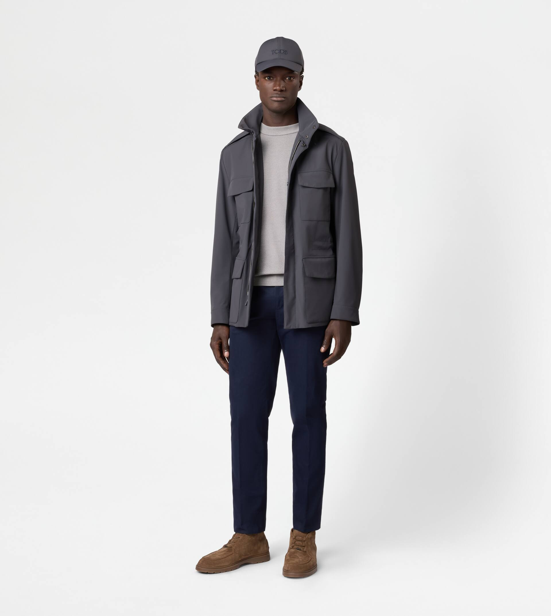 ROUND-NECK PULLOVER IN WOOL PIQUET - GREY - 2