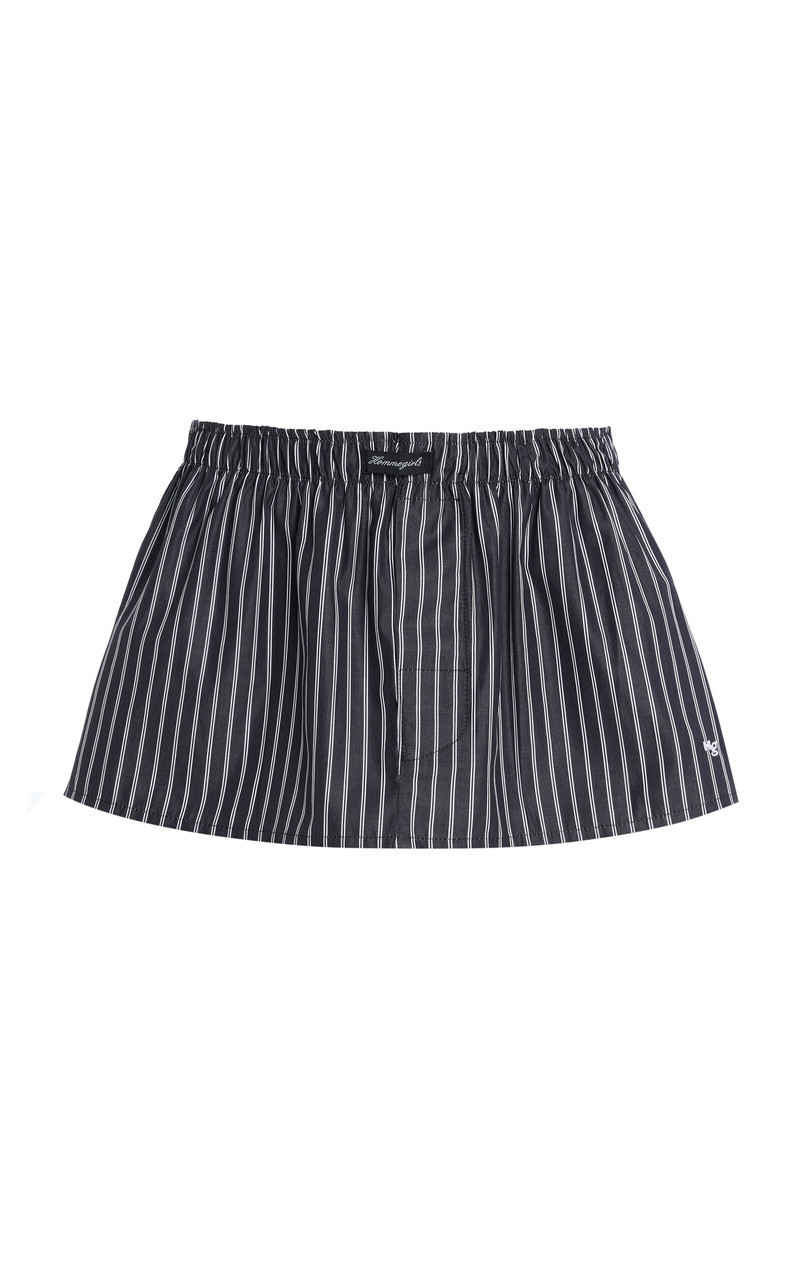 Striped Cotton Mini Boxer Skirt black 1