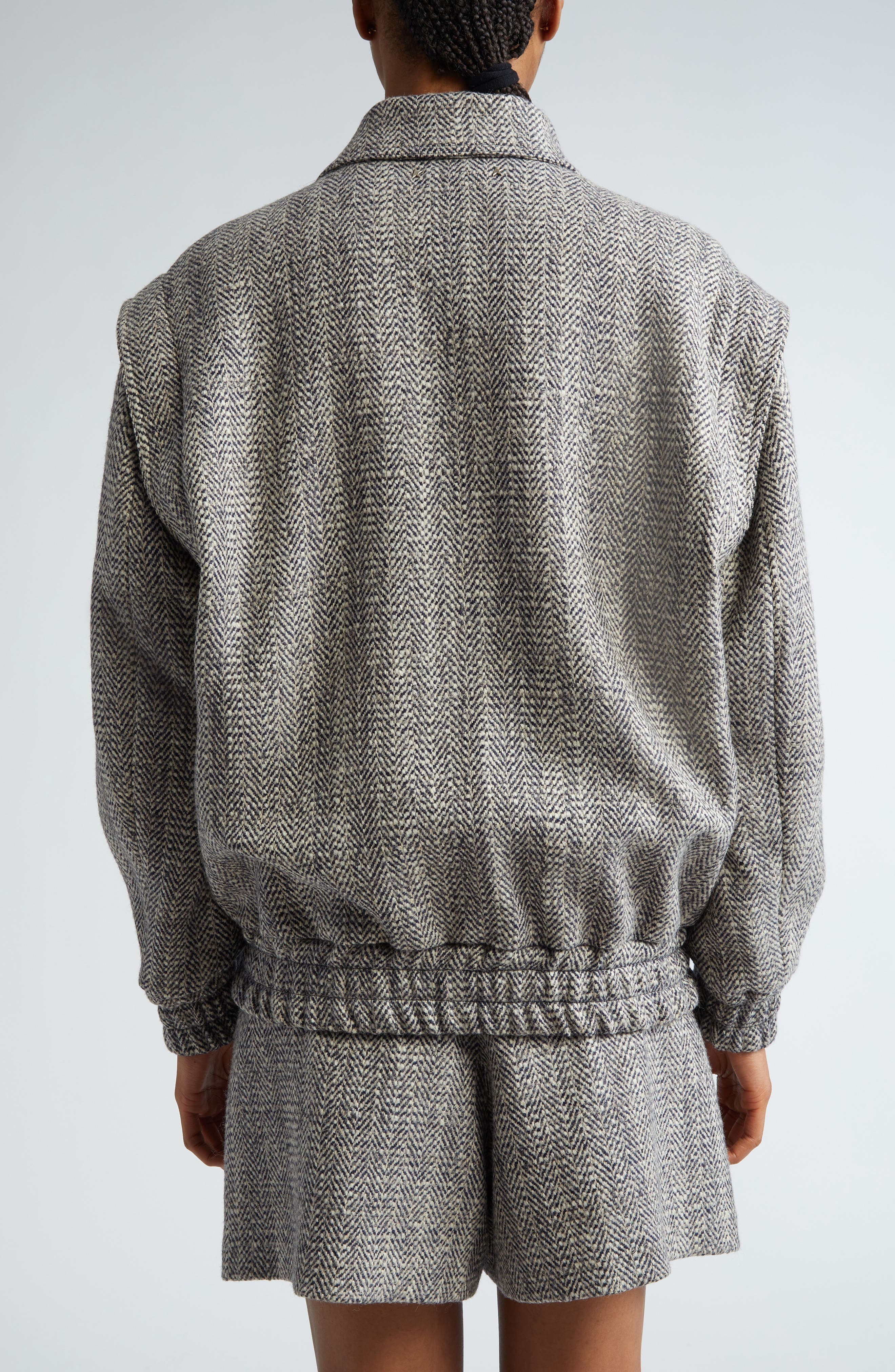 Golden Goose Journey Wool Blend Herringbone Bomber Jacket in Midnight/Ecru at Nordstrom - 4
