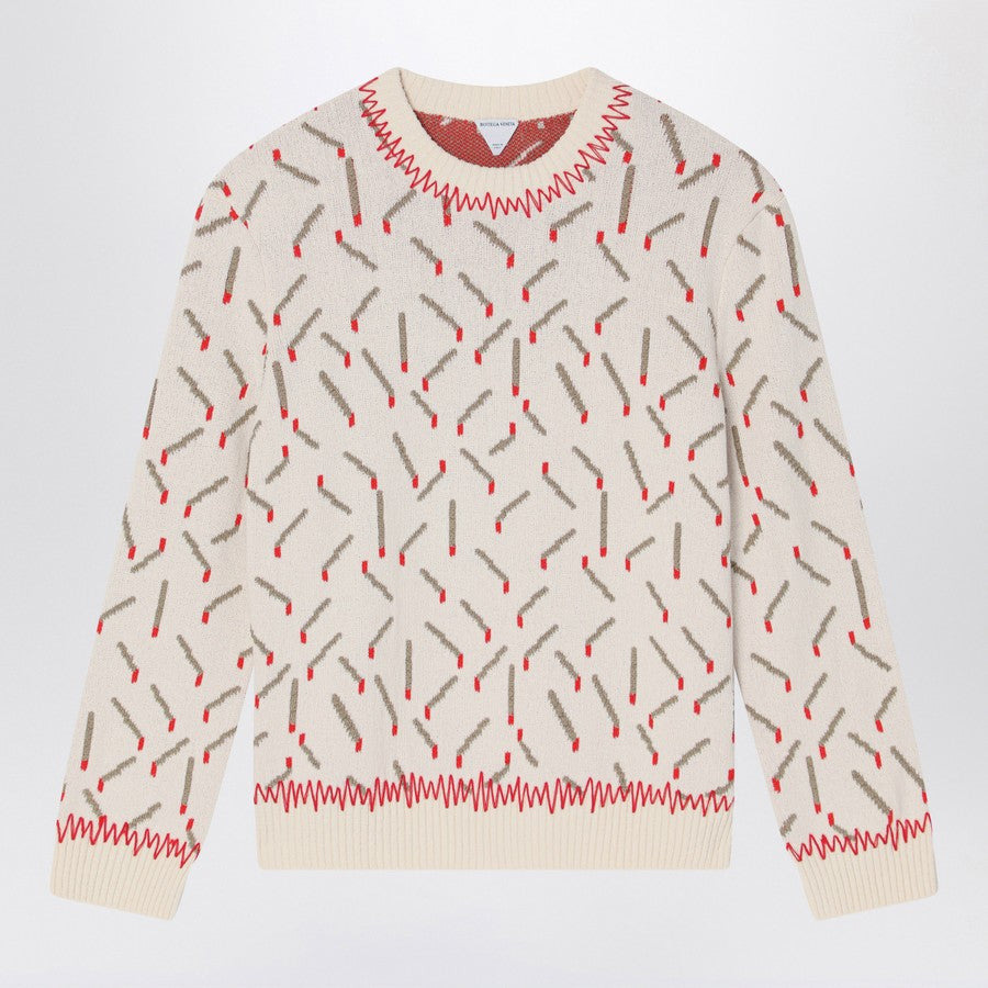 Bottega Veneta Men Ivory Sweater With Matchstick Jacquard Motif - 1