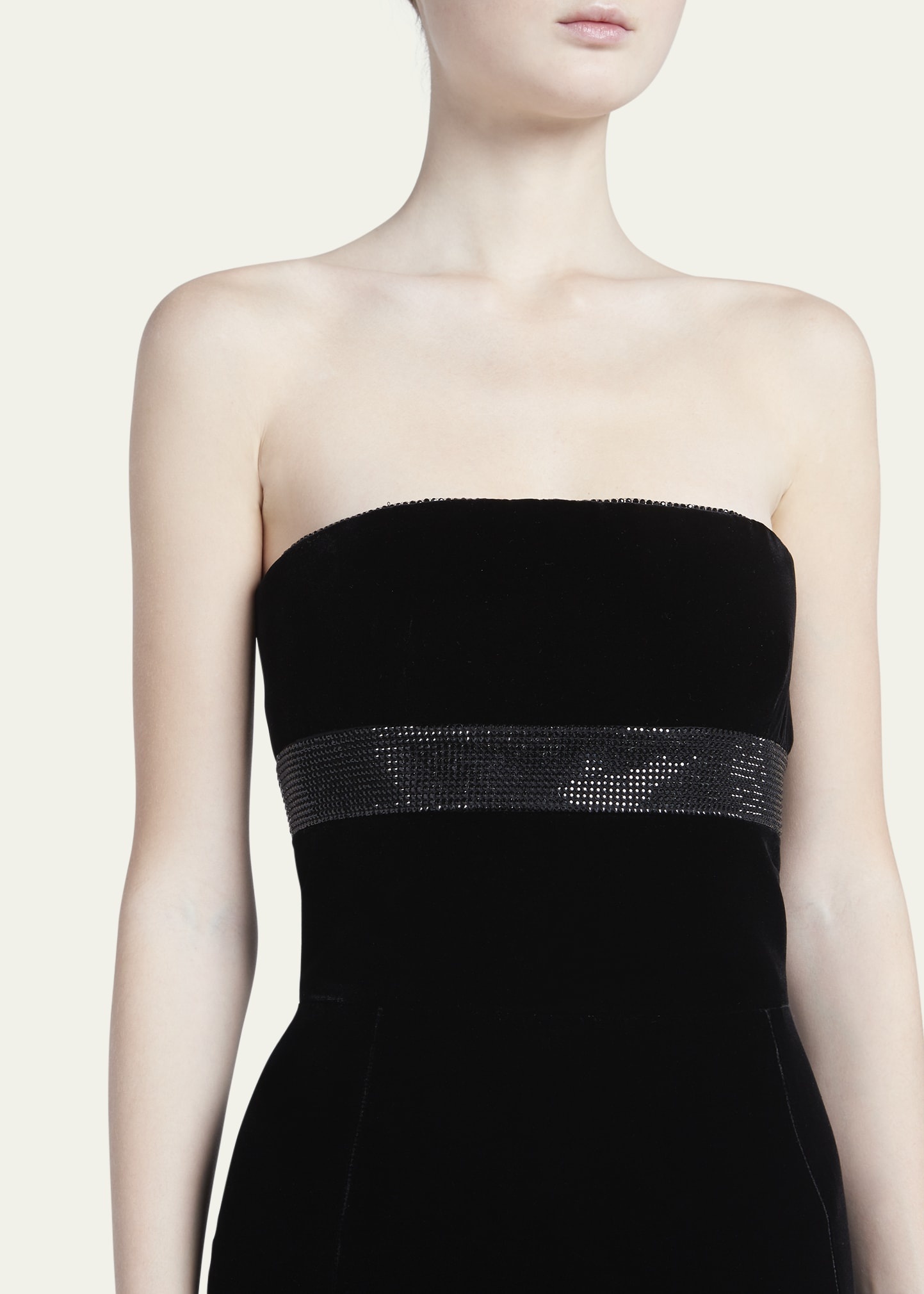 Strapless Strass Embellished Velvet Trumpet Gown - 5