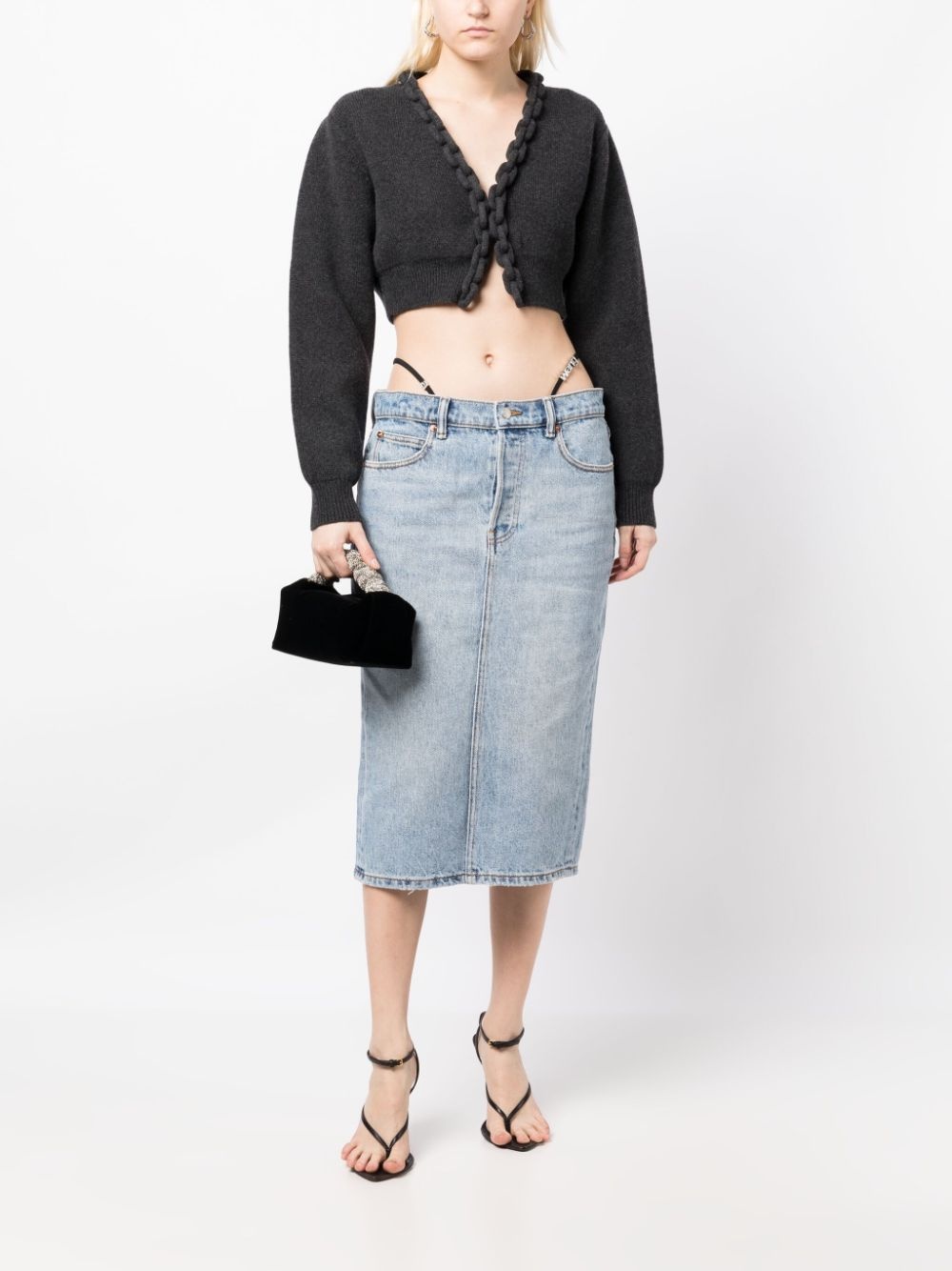 thong-straps denim skirt - 2