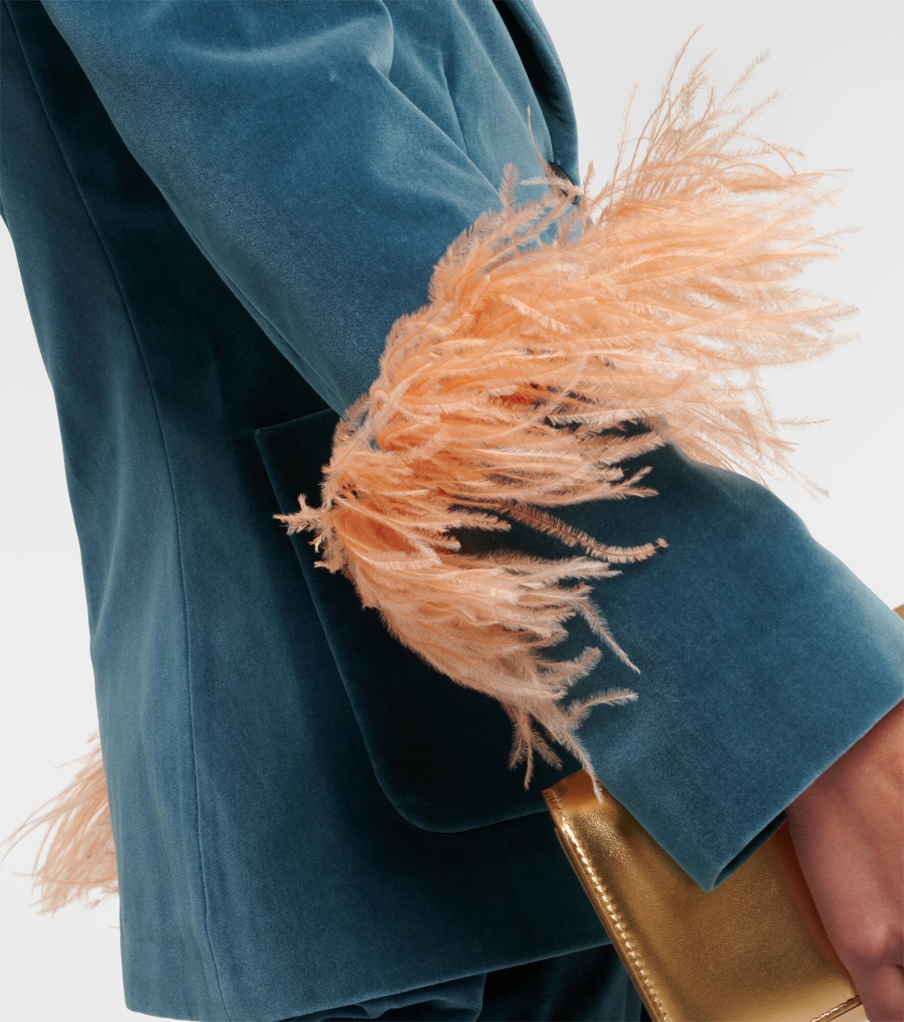 Feather-trimmed cotton velvet blazer - 5