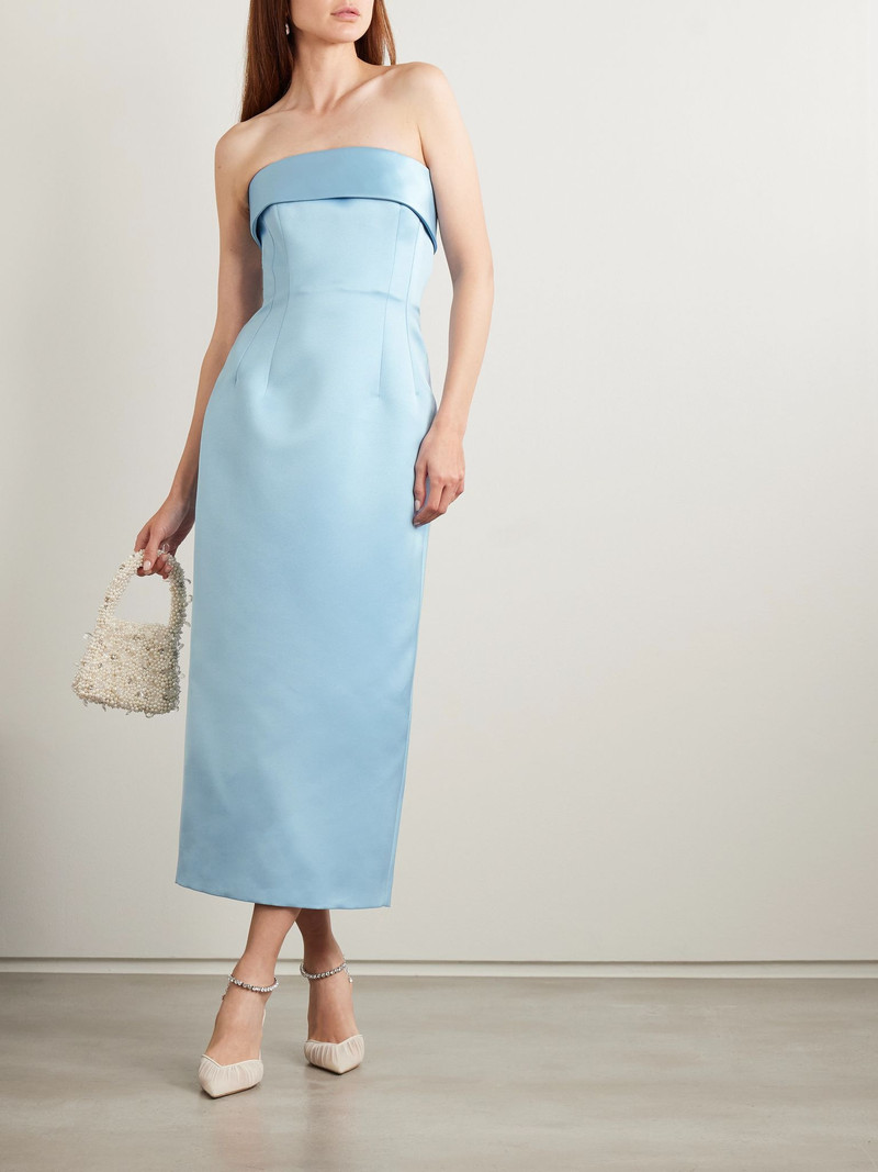 EMILIA WICKSTEAD Keeley Mudu strapless duchesse-satin midi dress Light blue outlook
