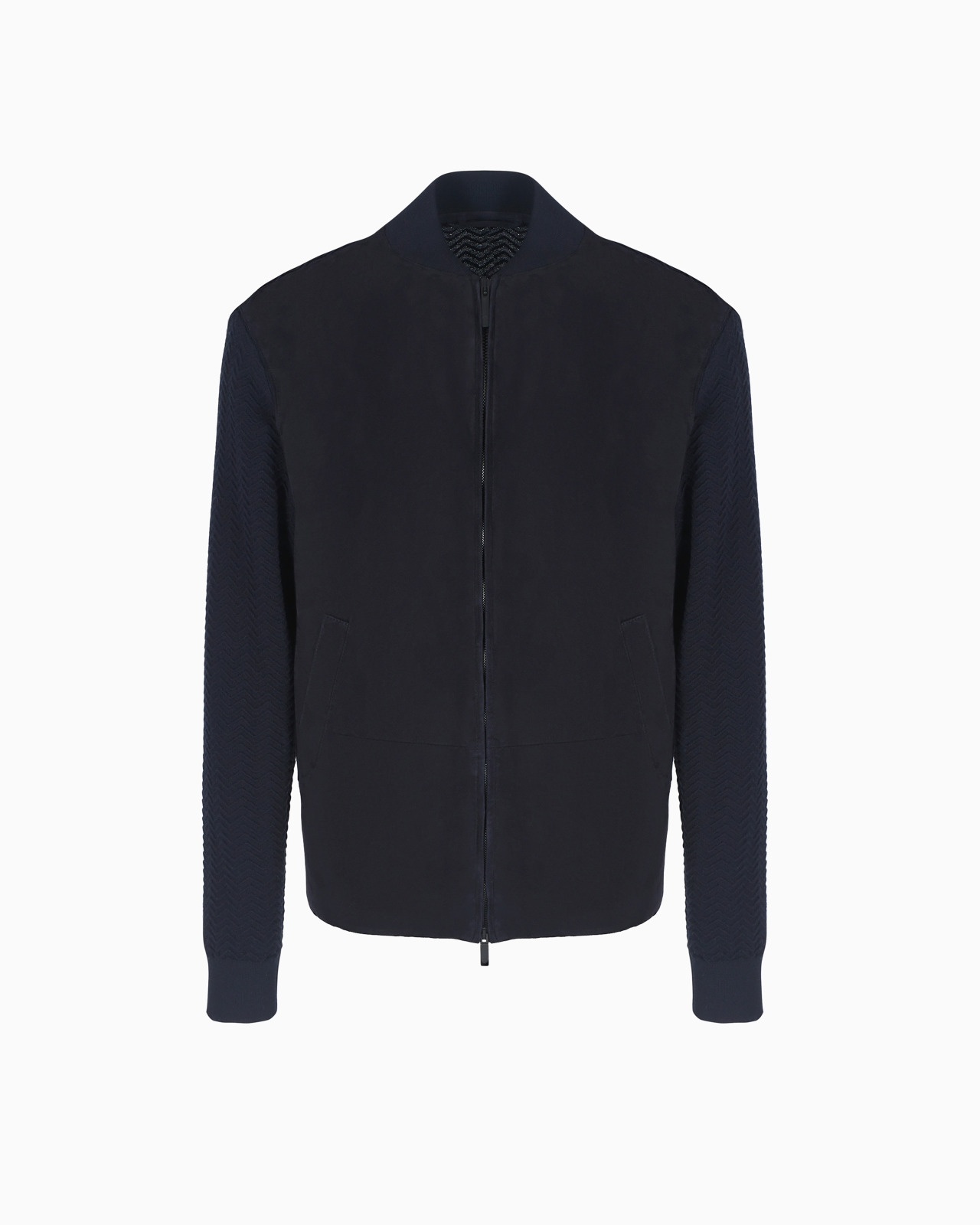 Lambskin suede and cashmere-blend knit zipped blouson - 1