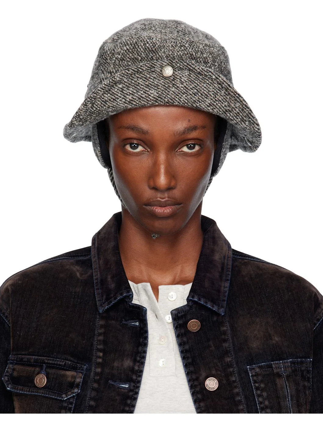 Gray Detachable Ear Flaps Bucket Hat - 1